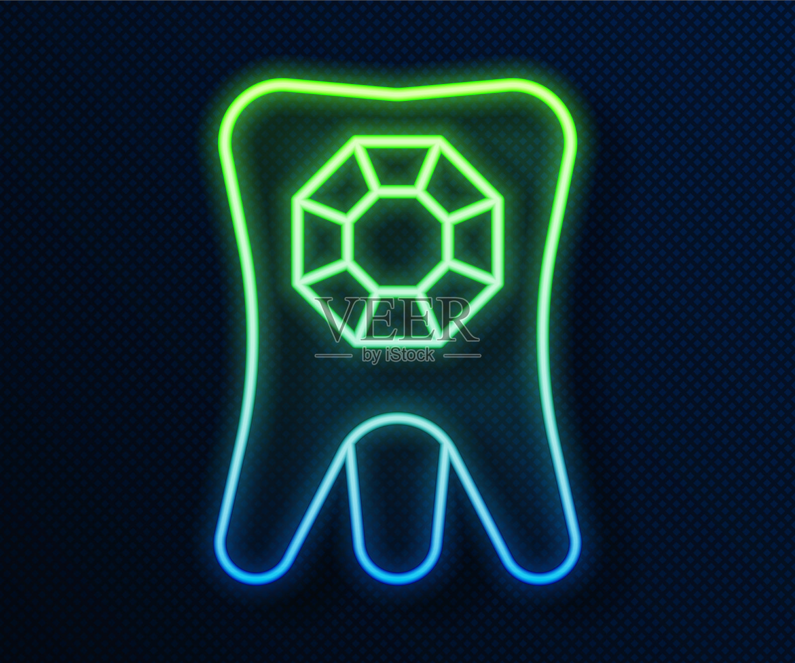 发光的霓虹灯线齿与钻石图标隔离插画图片素材