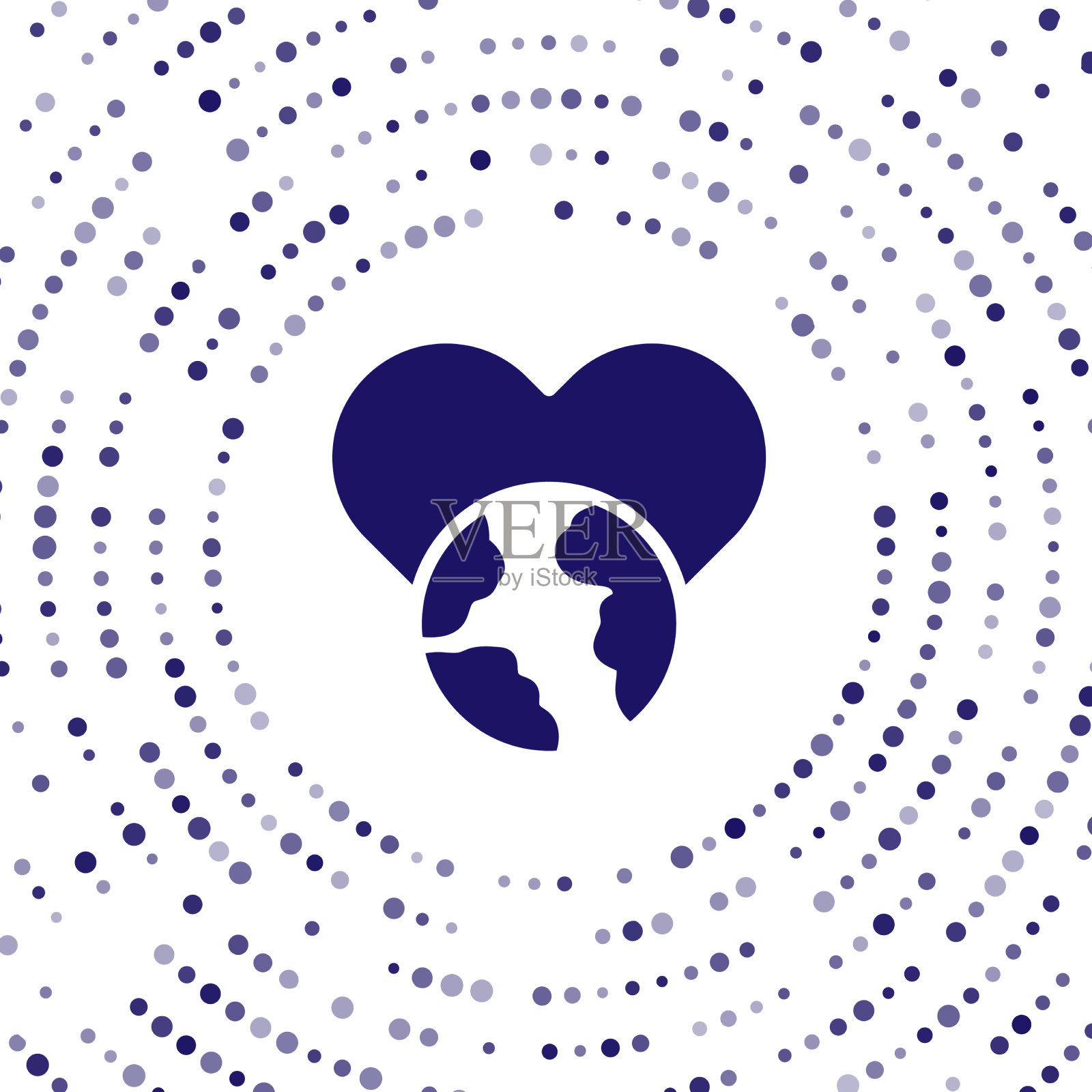 蓝色的心世界-爱的图标孤立在白色上插画图片素材