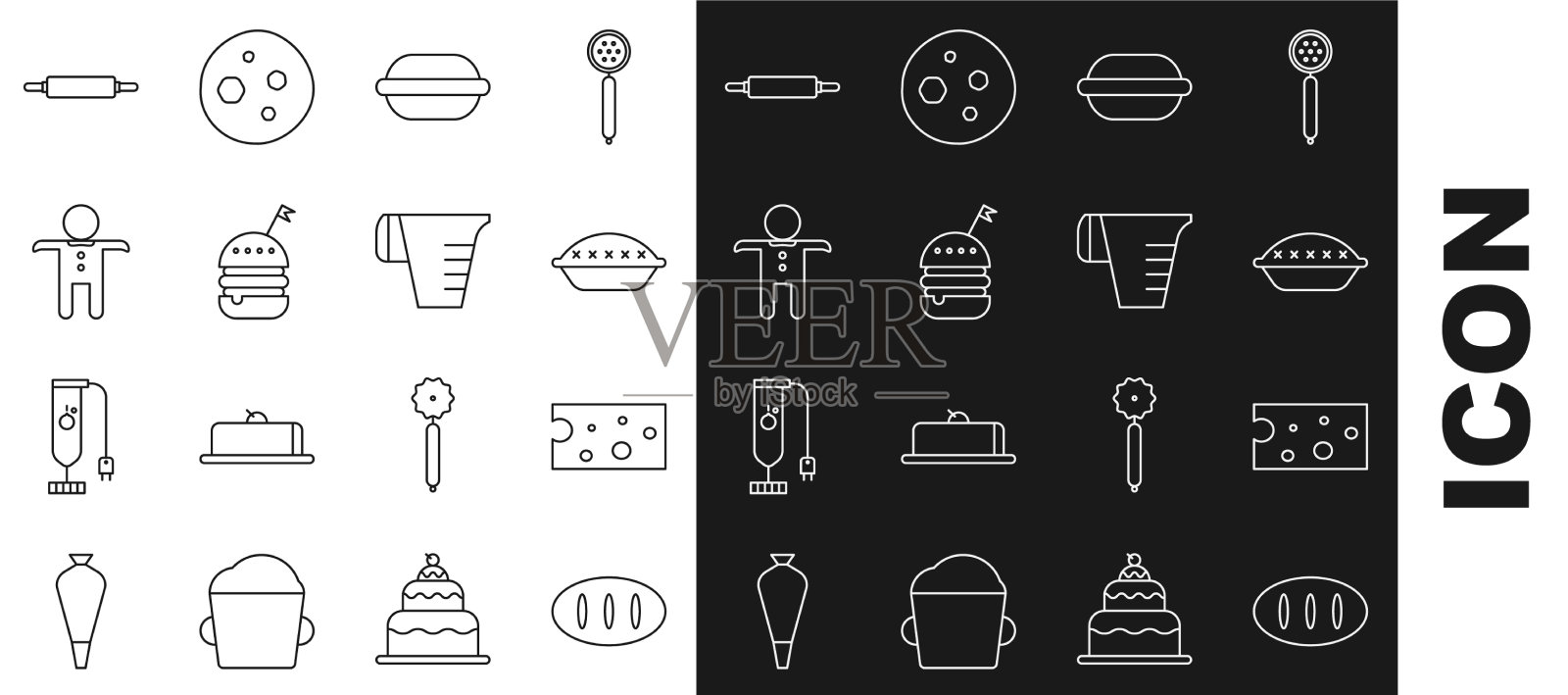 放好线，面包，面包，奶酪，自制馅饼，马卡龙图标素材