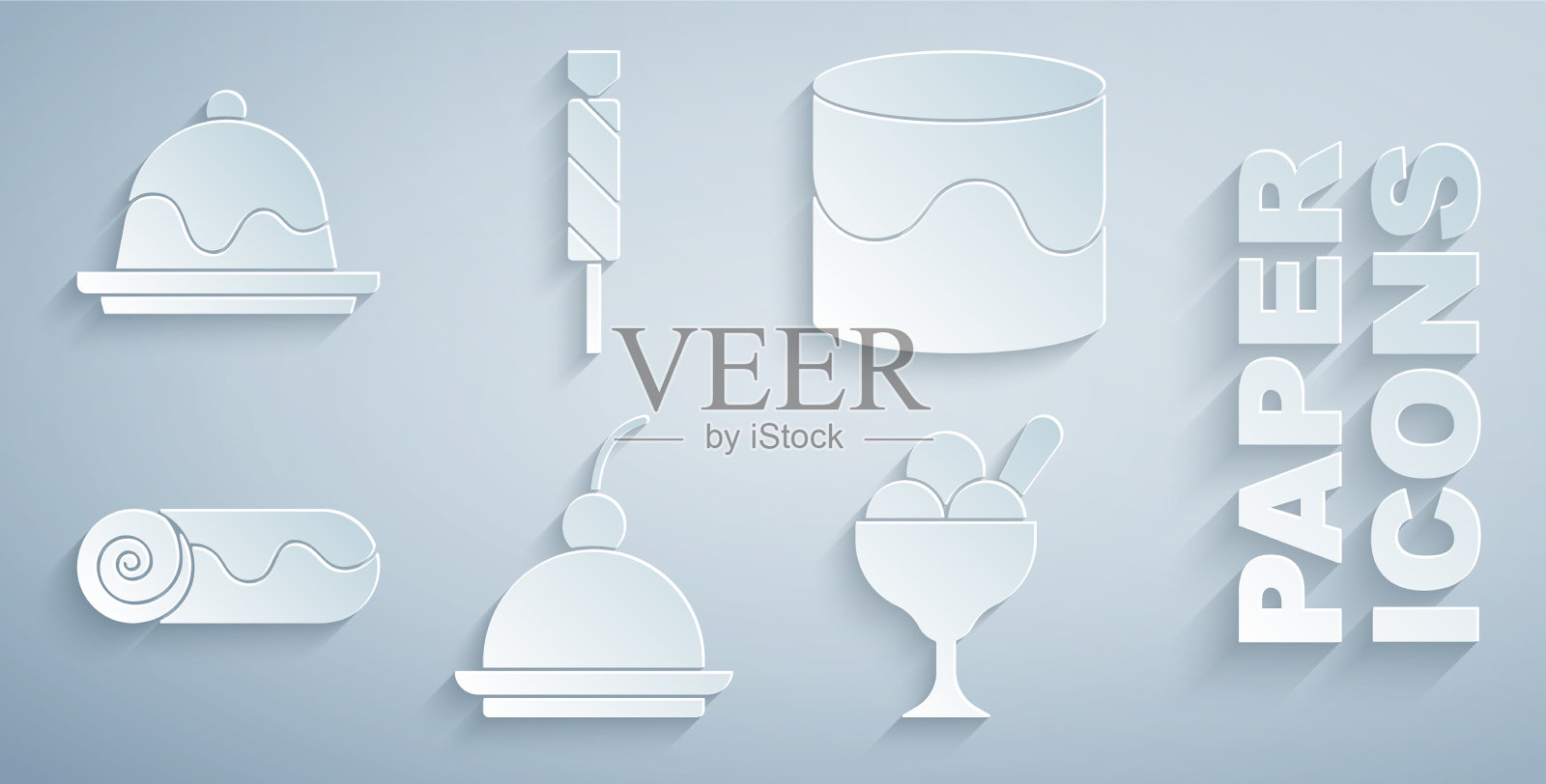 设置樱桃芝士蛋糕蛋糕巧克力卷冰图标素材