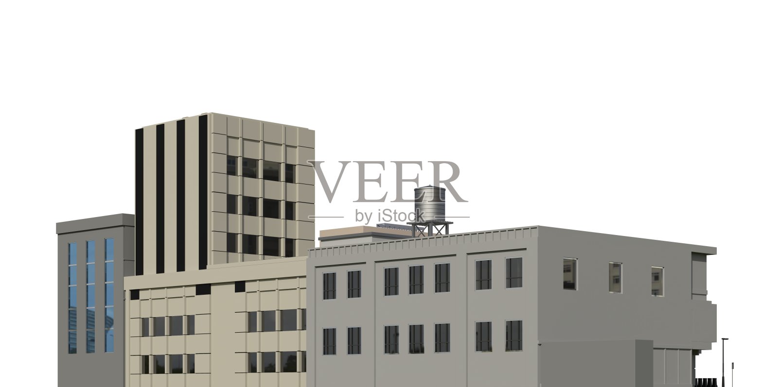 城市现代建筑孤立在白色背景3d插图照片摄影图片
