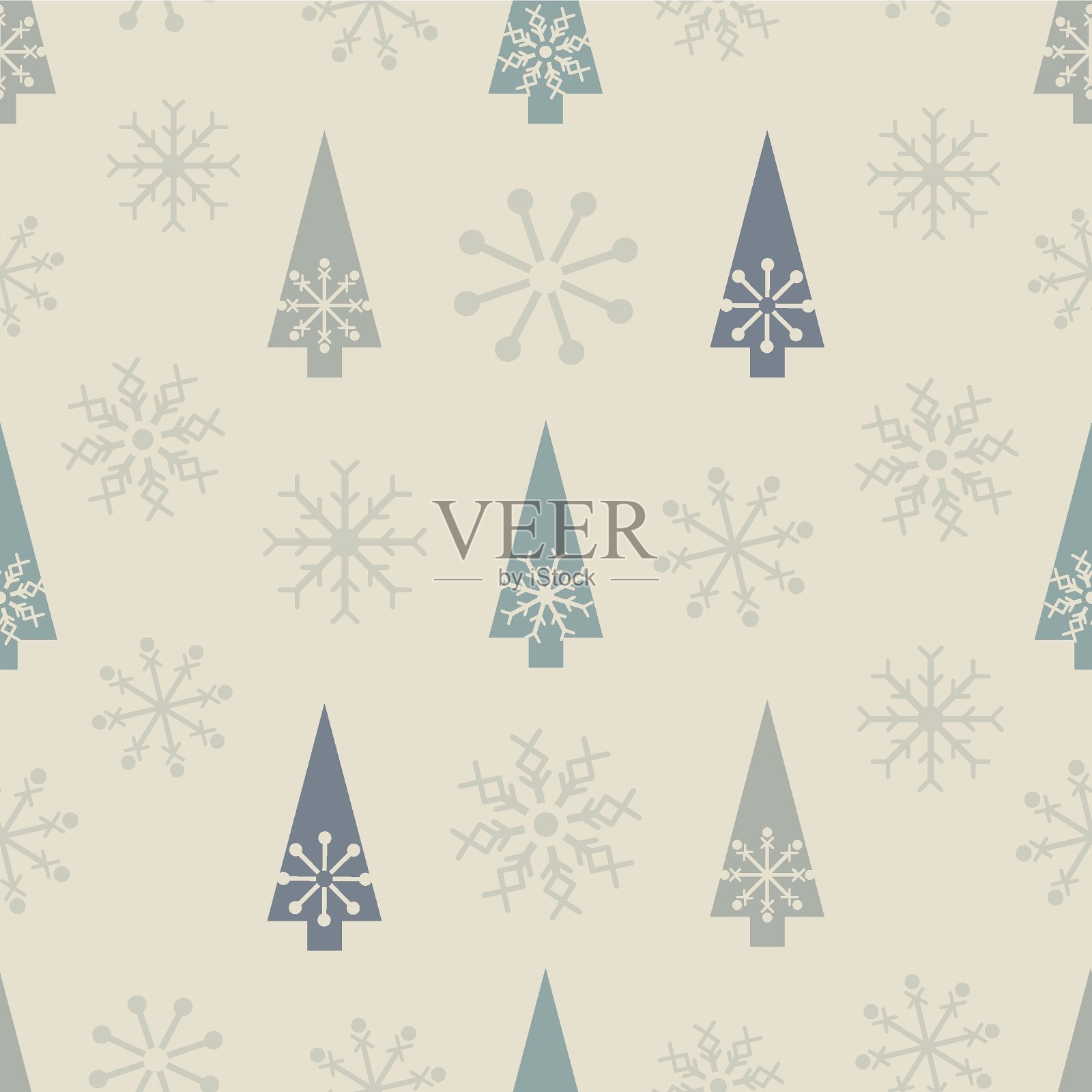 向量灰色本色雪花树无缝模式插画图片素材