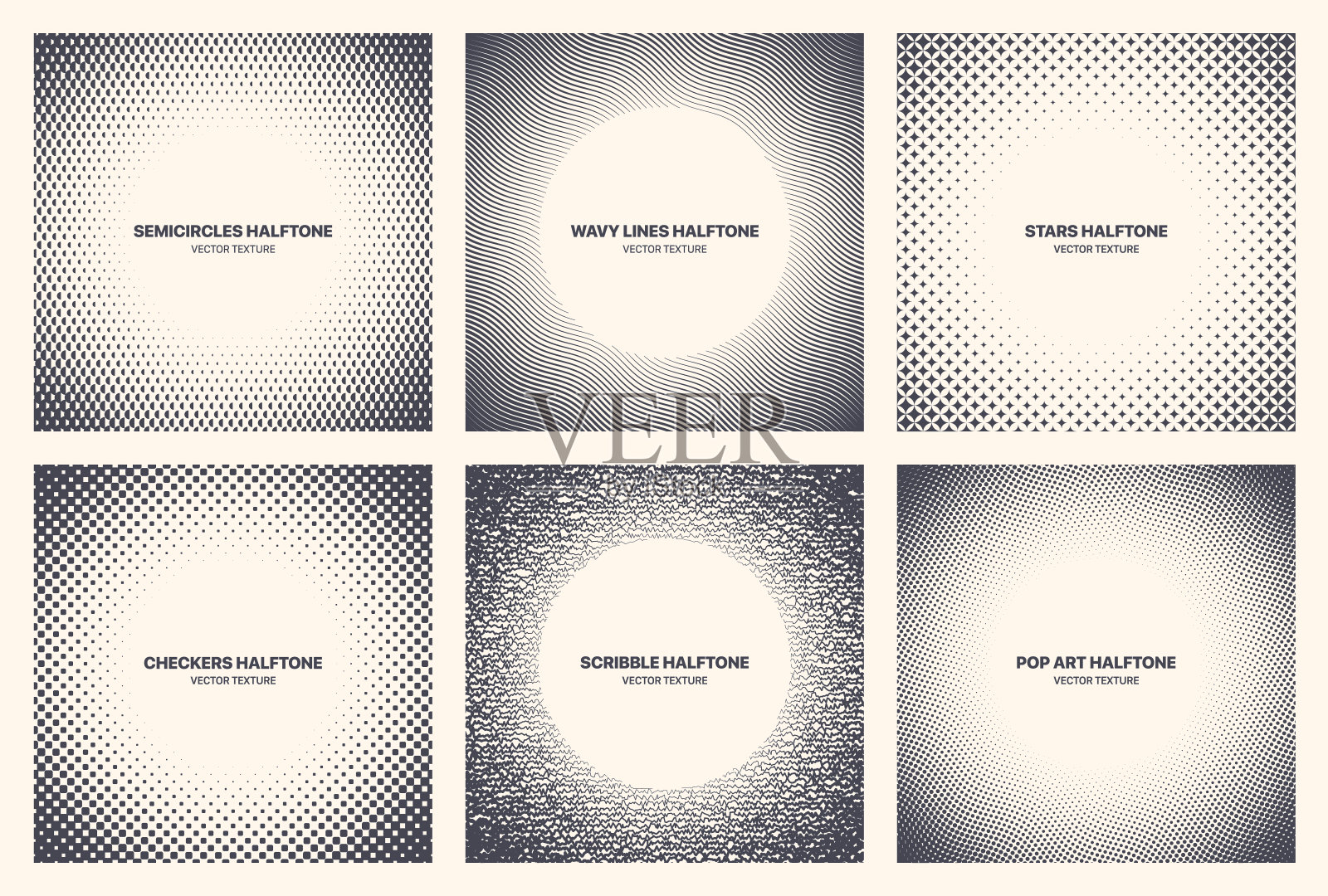 不同的变化现代半色调模式矢量帧集孤立在白色上插画图片素材