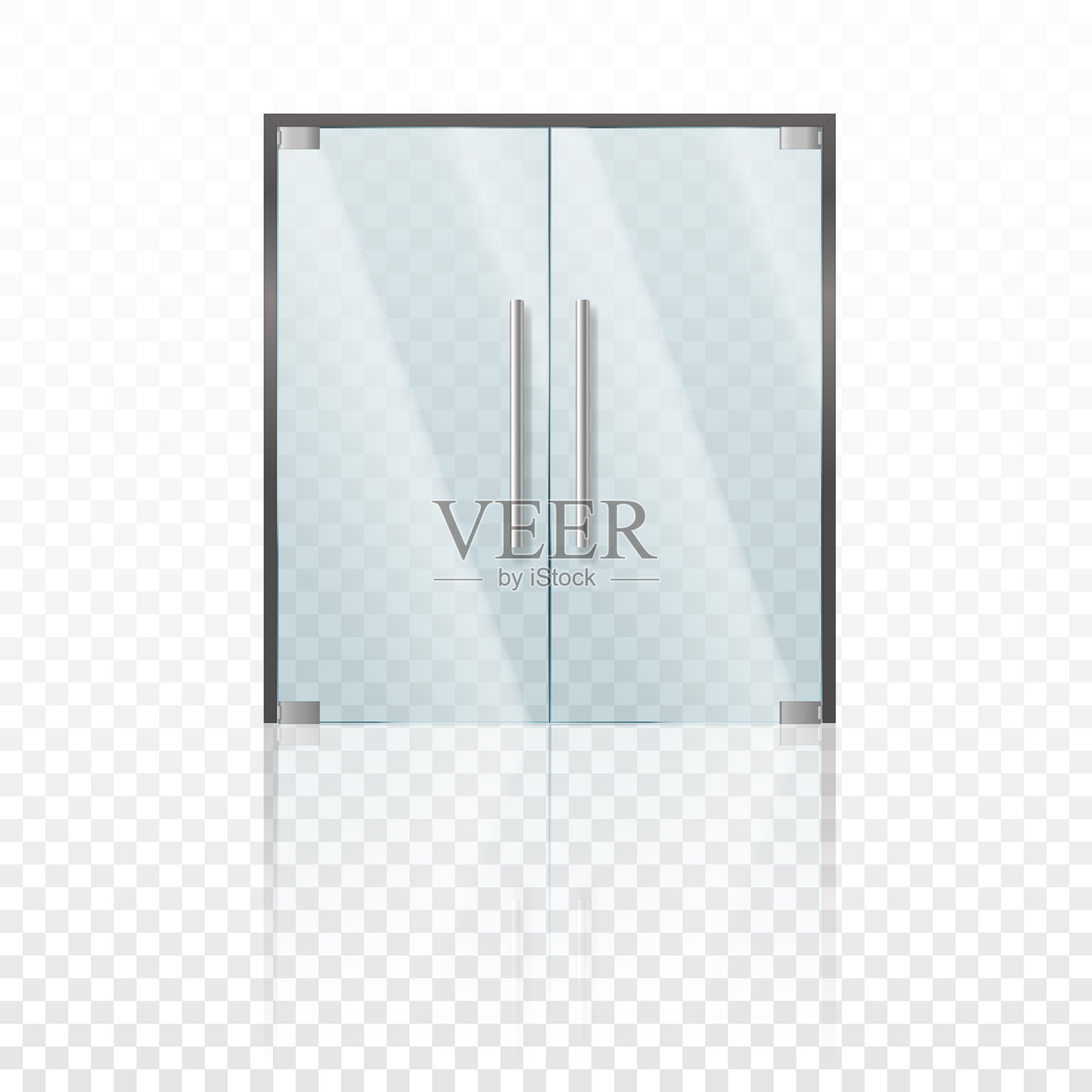 透明双层玻璃门，带把手。办公室入口，精品门面，商店或商店门廊设计元素图片