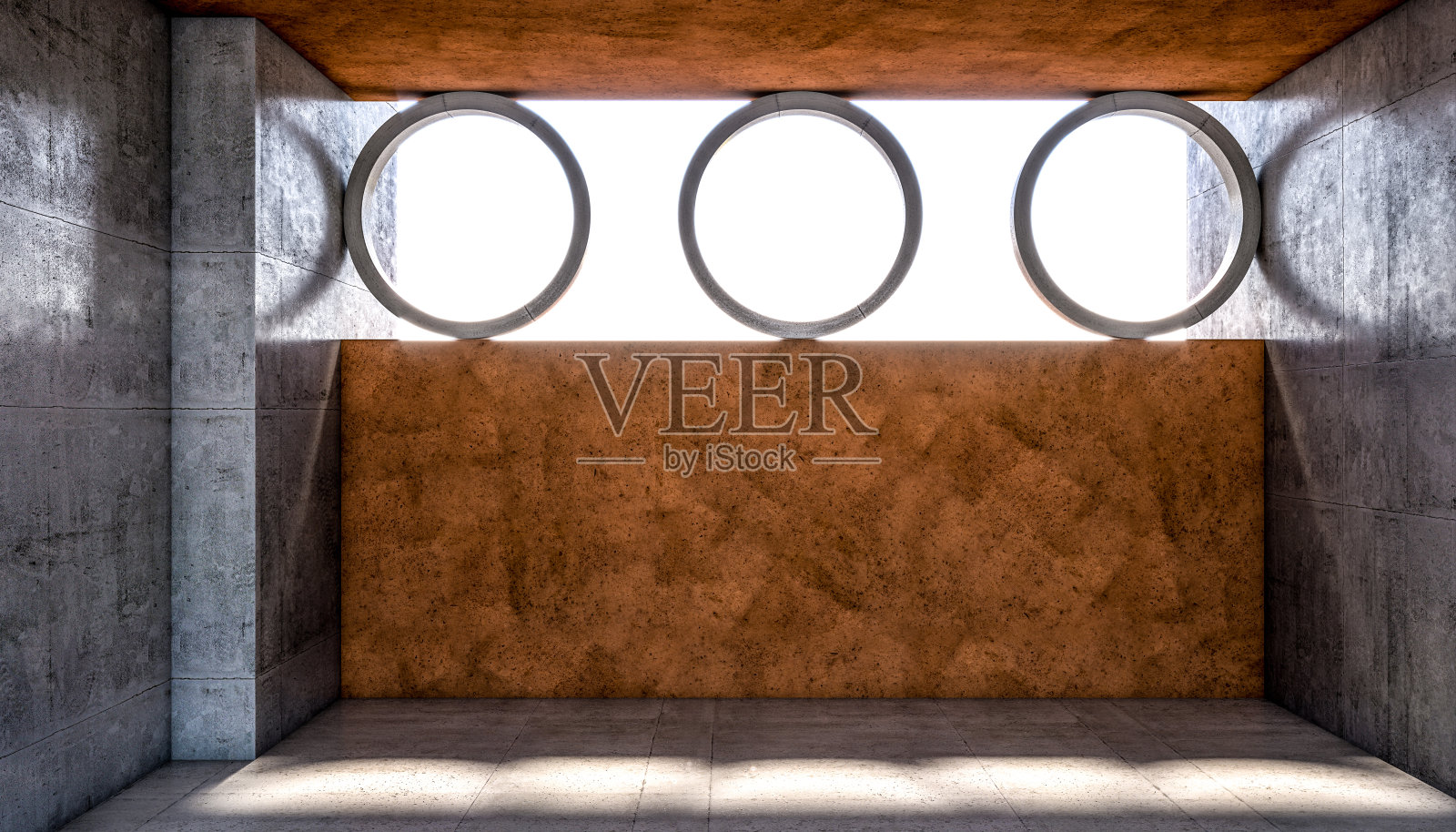 带有墙和环的抽象混凝土结构。照片摄影图片