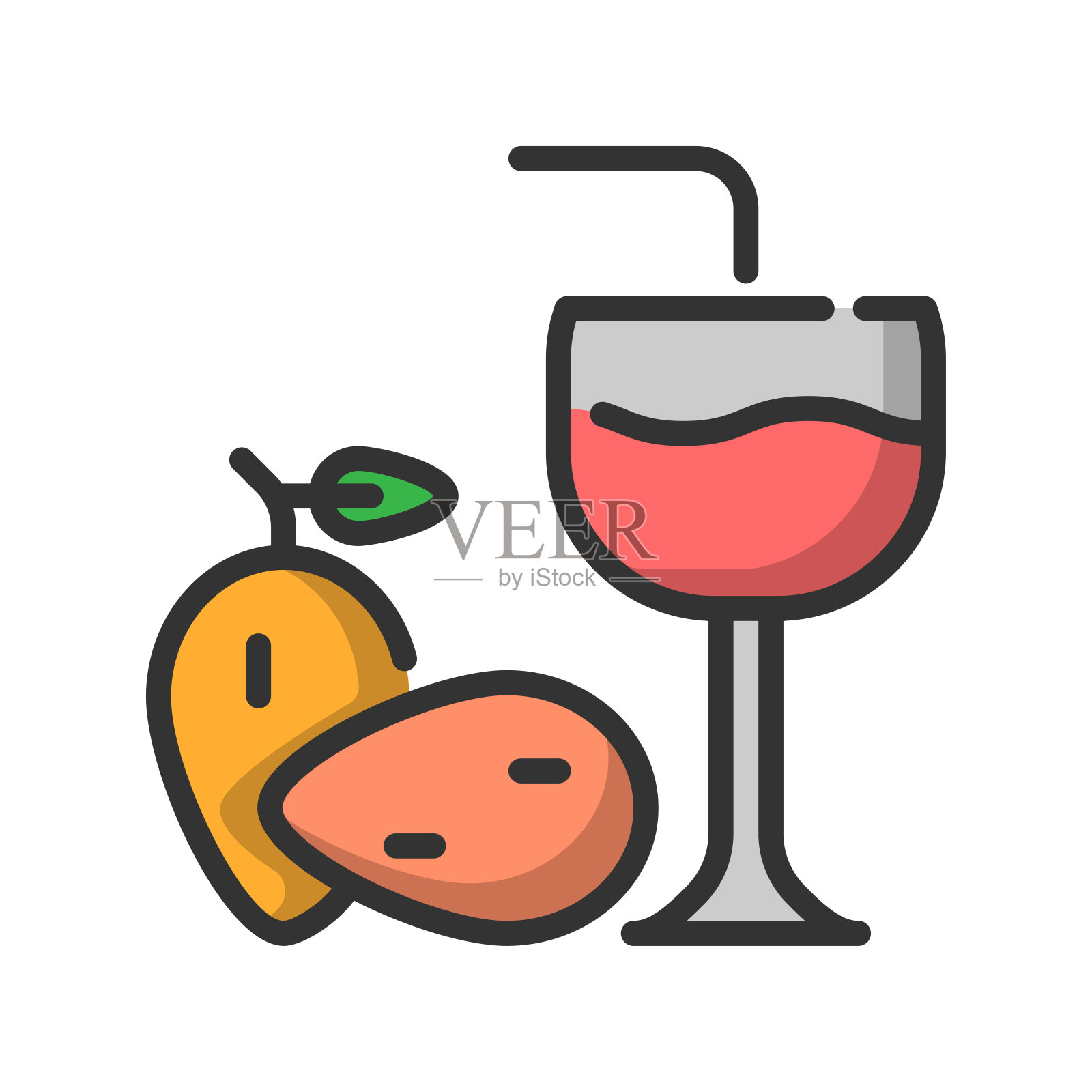 矢量梨瓜汁填行图标，食物饮料相关64x64像素，白色背景插画图片素材