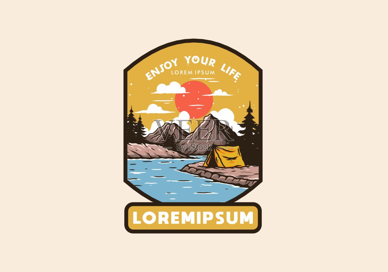 山地湖泊露营插画设计插画图片素材