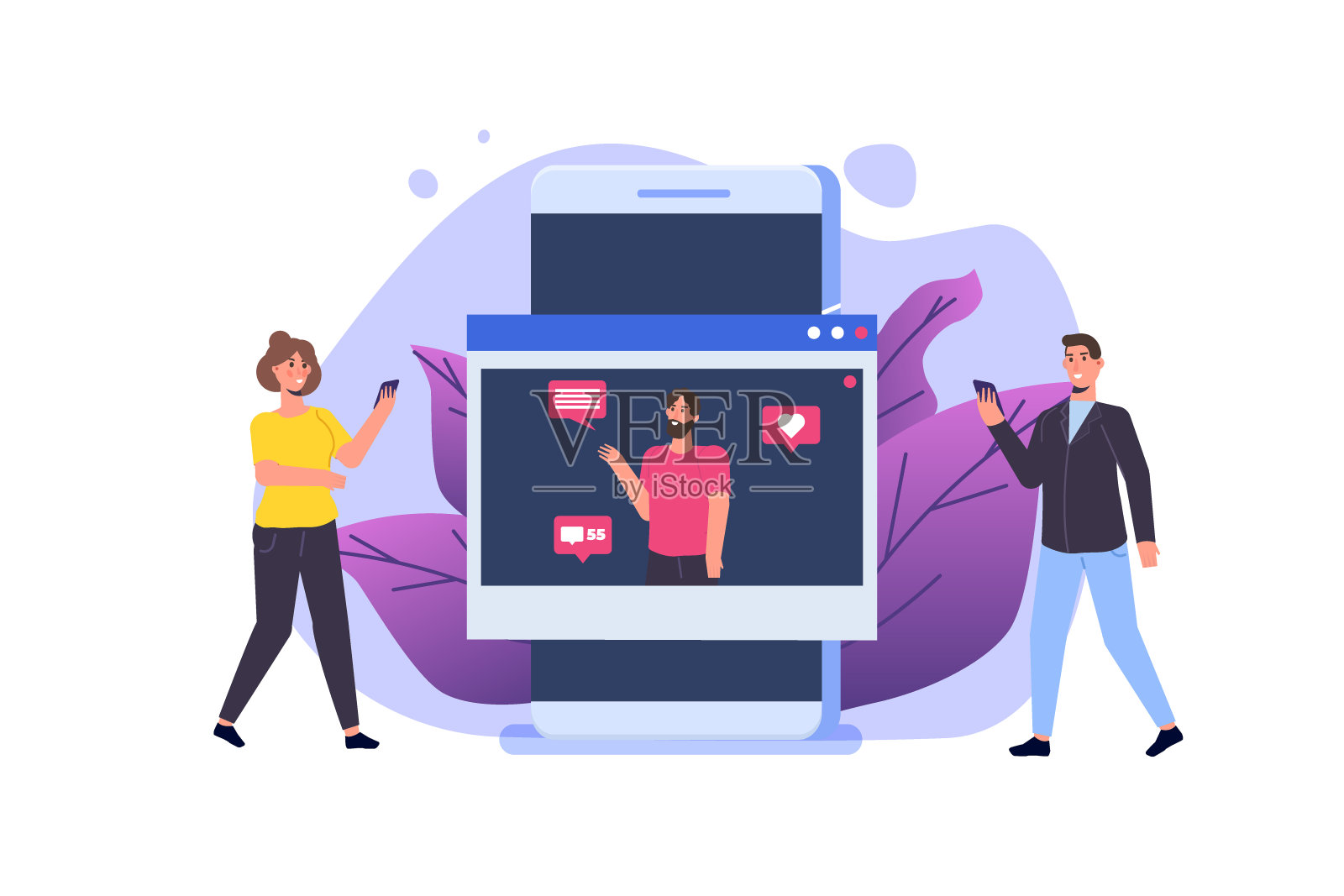 受欢迎的博客的概念。博主字符矢量插图。插画图片素材