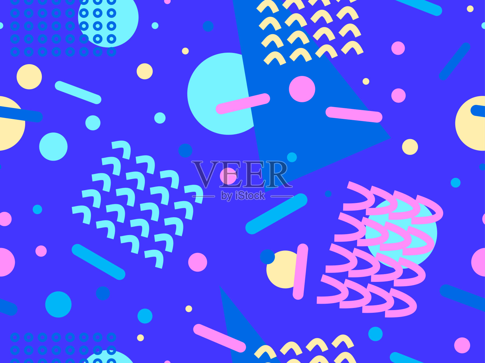 80年代风格的几何无缝图案。彩色抽象背景印刷，包装纸和促销项目。矢量图插画图片素材