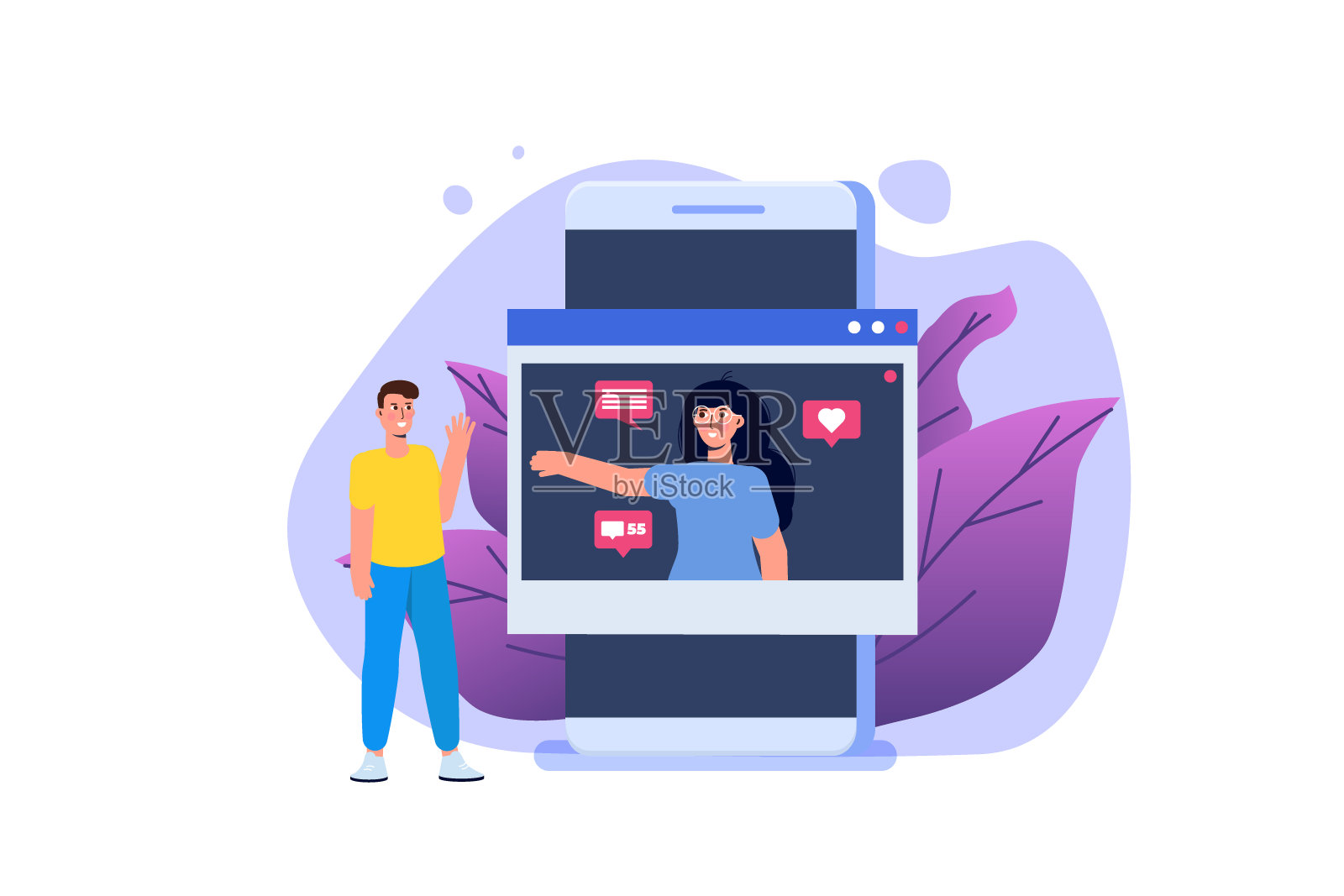 受欢迎的博客的概念。博主字符矢量插图。插画图片素材