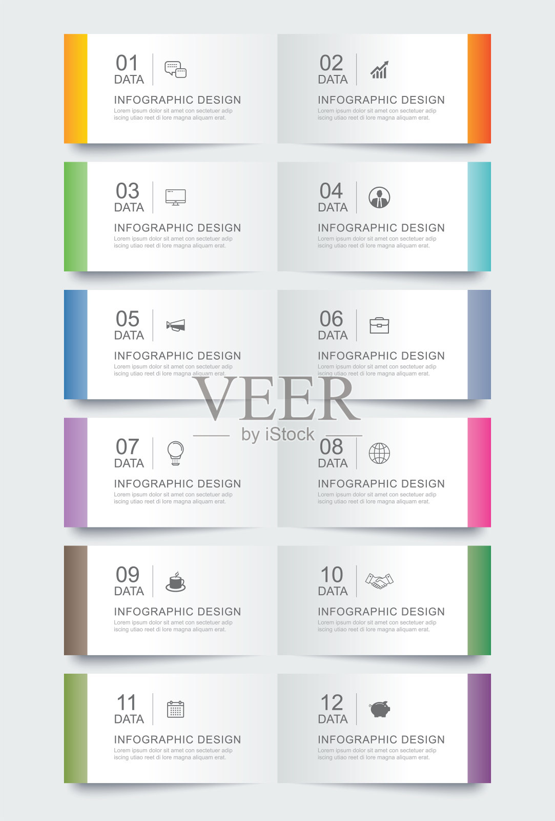 12 .数据信息图表标签纸索引模板。矢量插图抽象背景。插画图片素材