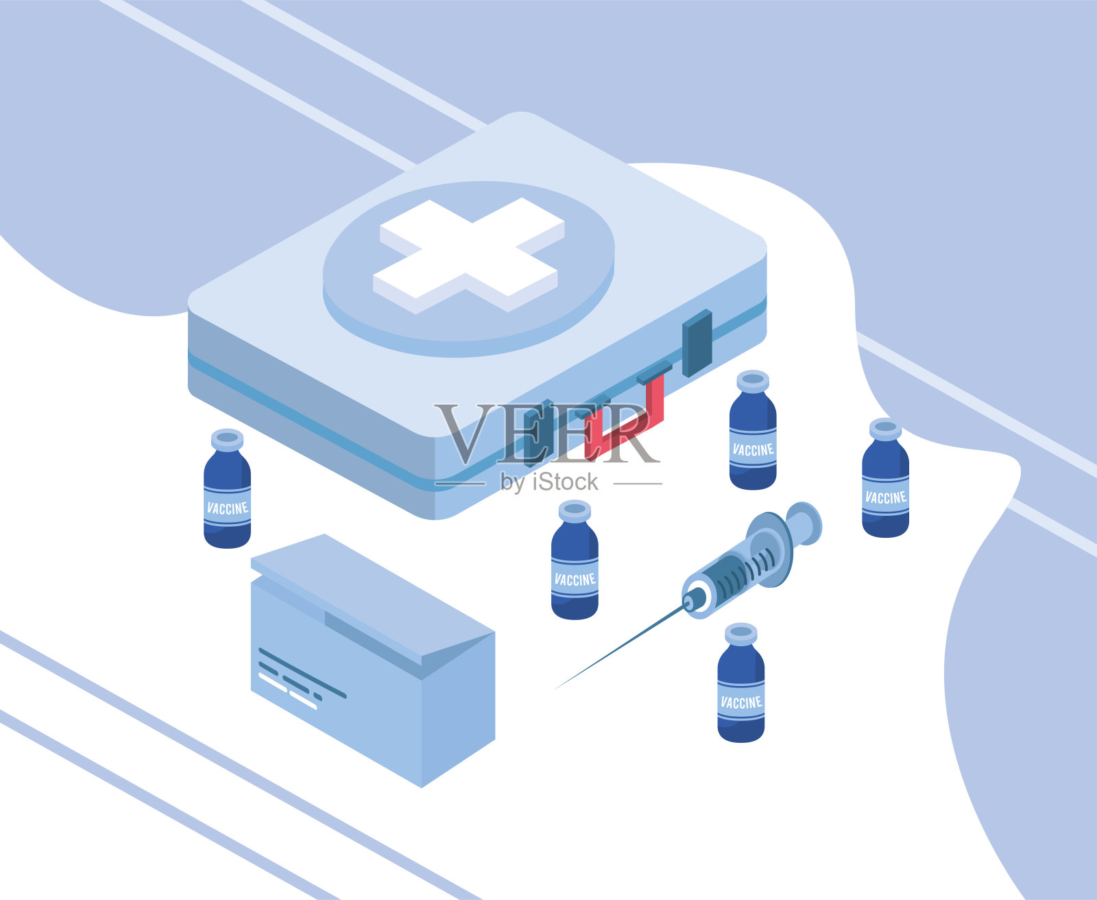 方框和疫苗接种图标插画图片素材