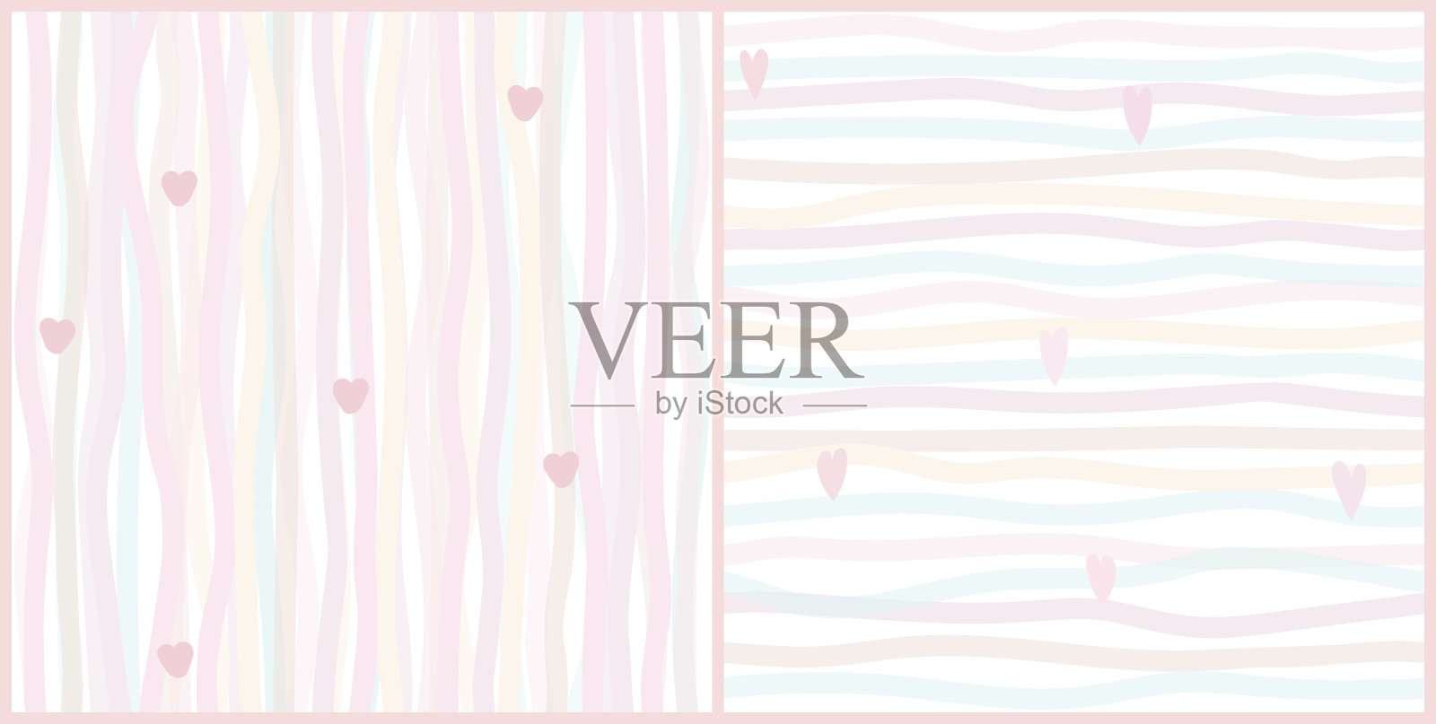 粉彩无缝模式与线条纹心插画图片素材