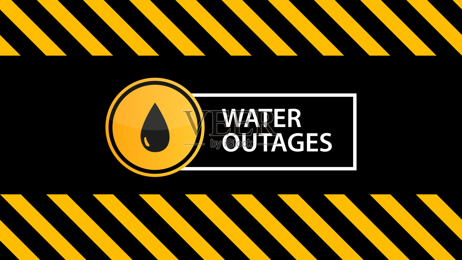 停水，一个警告标志上的警告黑黄色纹理插画图片素材
