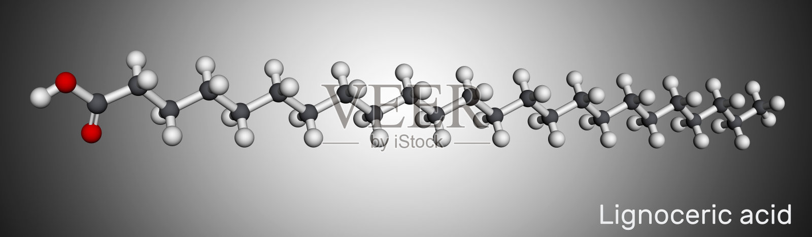 木质素酸，四十二酸，饱和脂肪酸分子。天然存在于木焦油中，在大多数天然脂肪中含量很少。分子模型。三维渲染插画图片素材