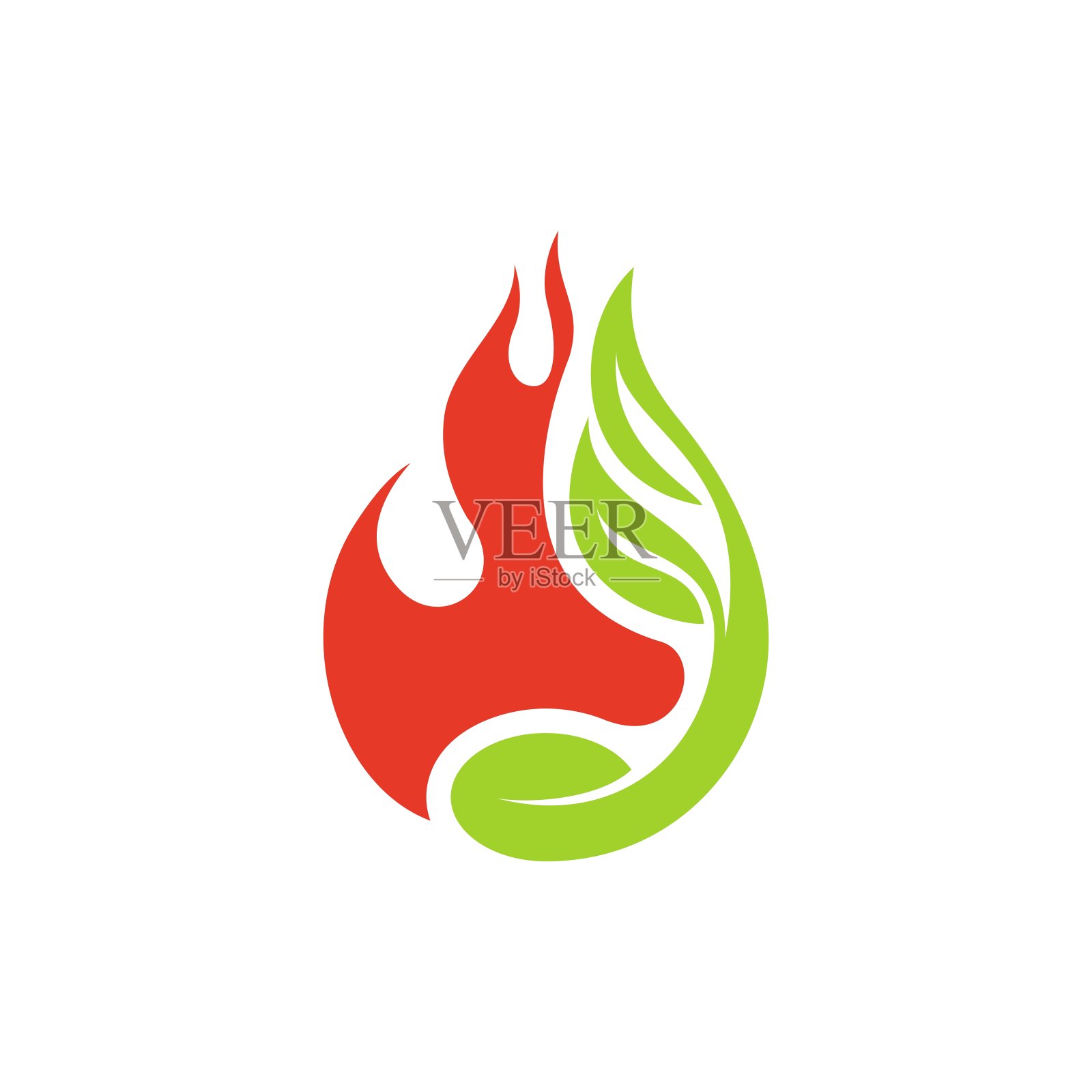 复古，抽象，极简的红色和绿色火焰和种子自然能源标志品牌标识矢量设计模板设计元素图片