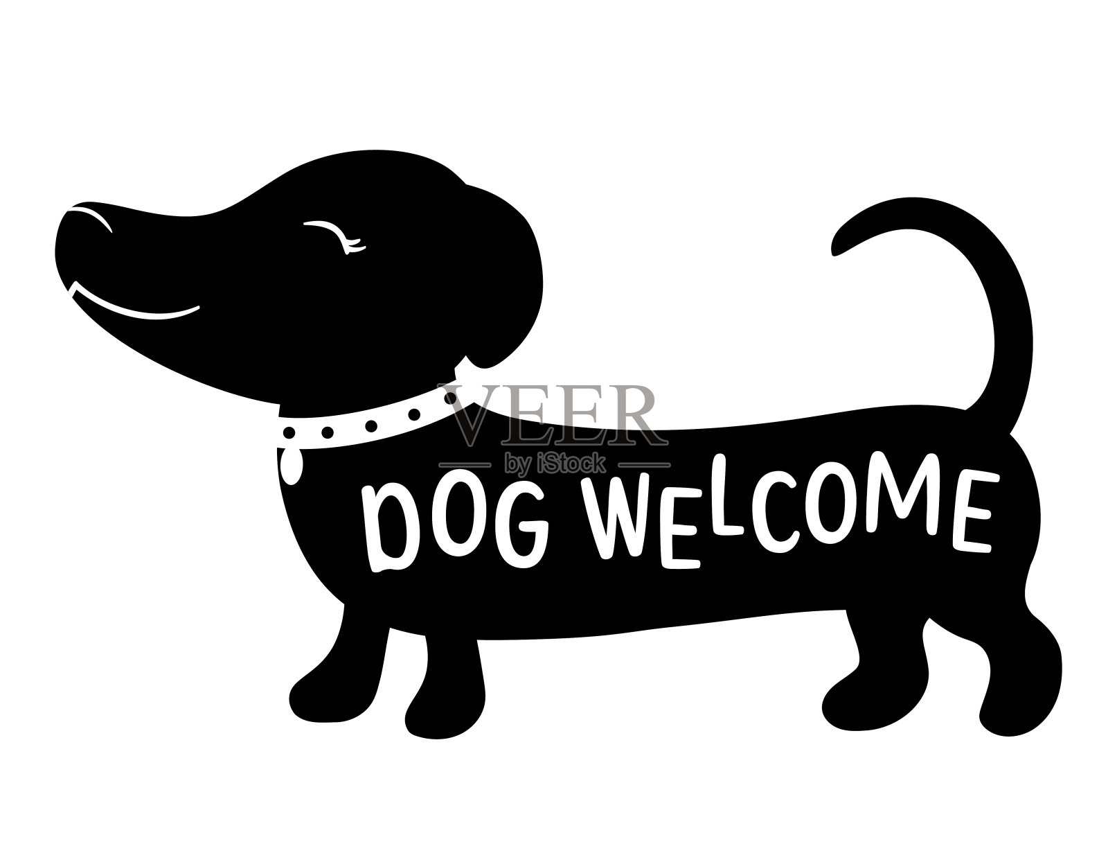 宠物友好的载体标签。邮票或贴纸与狗友好的文字插画图片素材