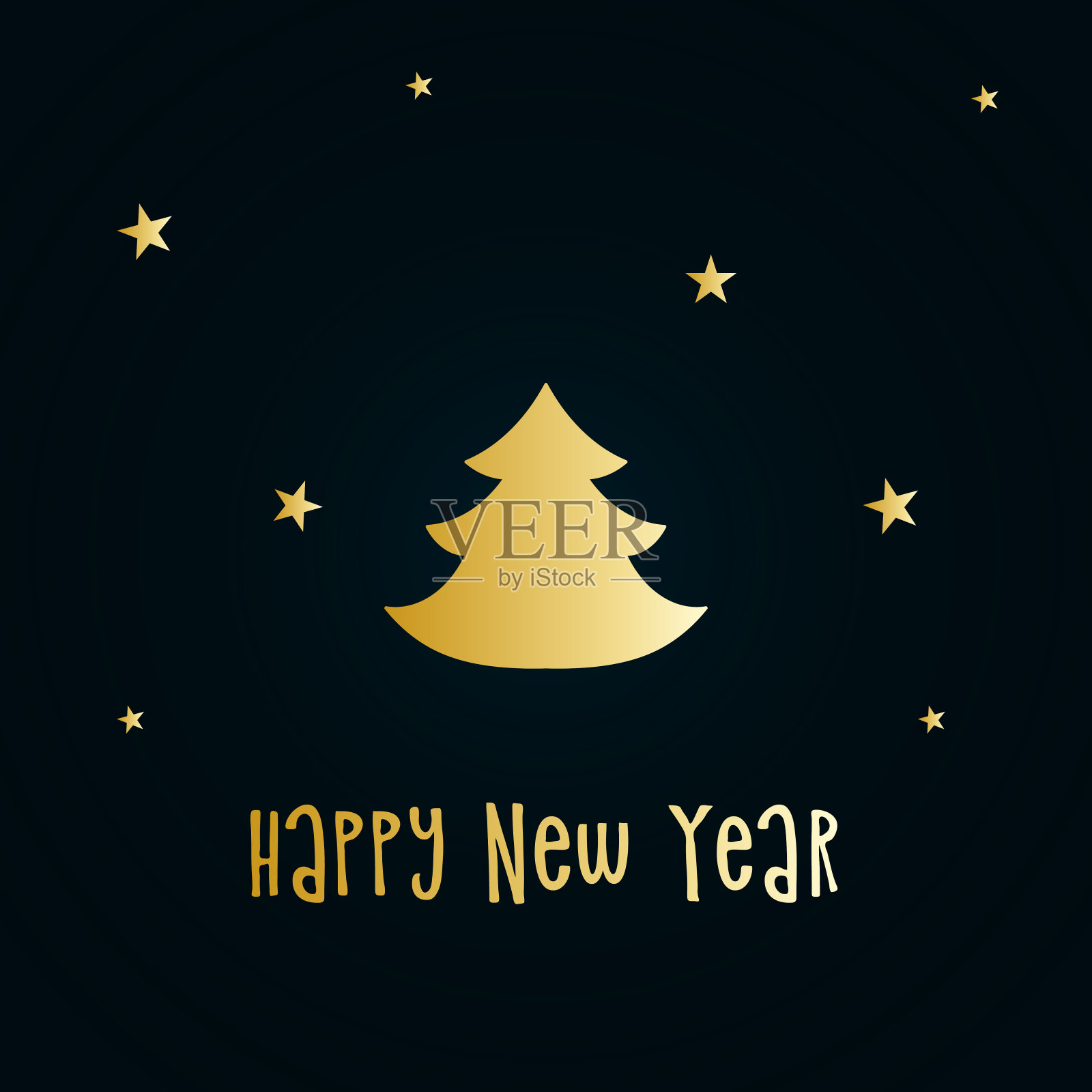 金色的圣诞树剪影与雪和星星在深蓝色的背景。2022年圣诞快乐，新年快乐。矢量插图。插画图片素材