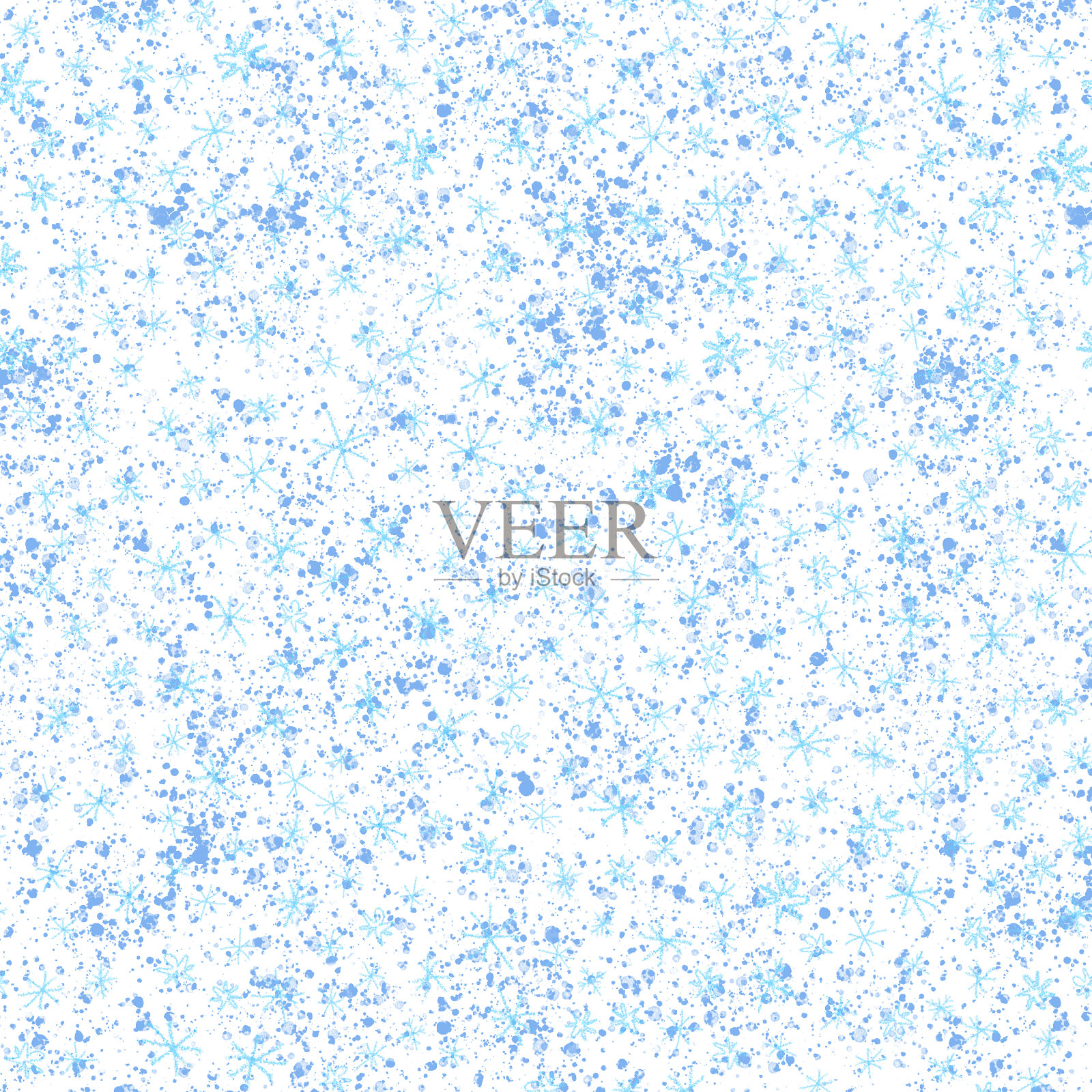 手绘雪花圣诞无缝图案。微妙的雪花飞舞在粉笔雪花的背景上。惊人的粉笔手绘积雪覆盖。假日艺术装饰插画图片素材