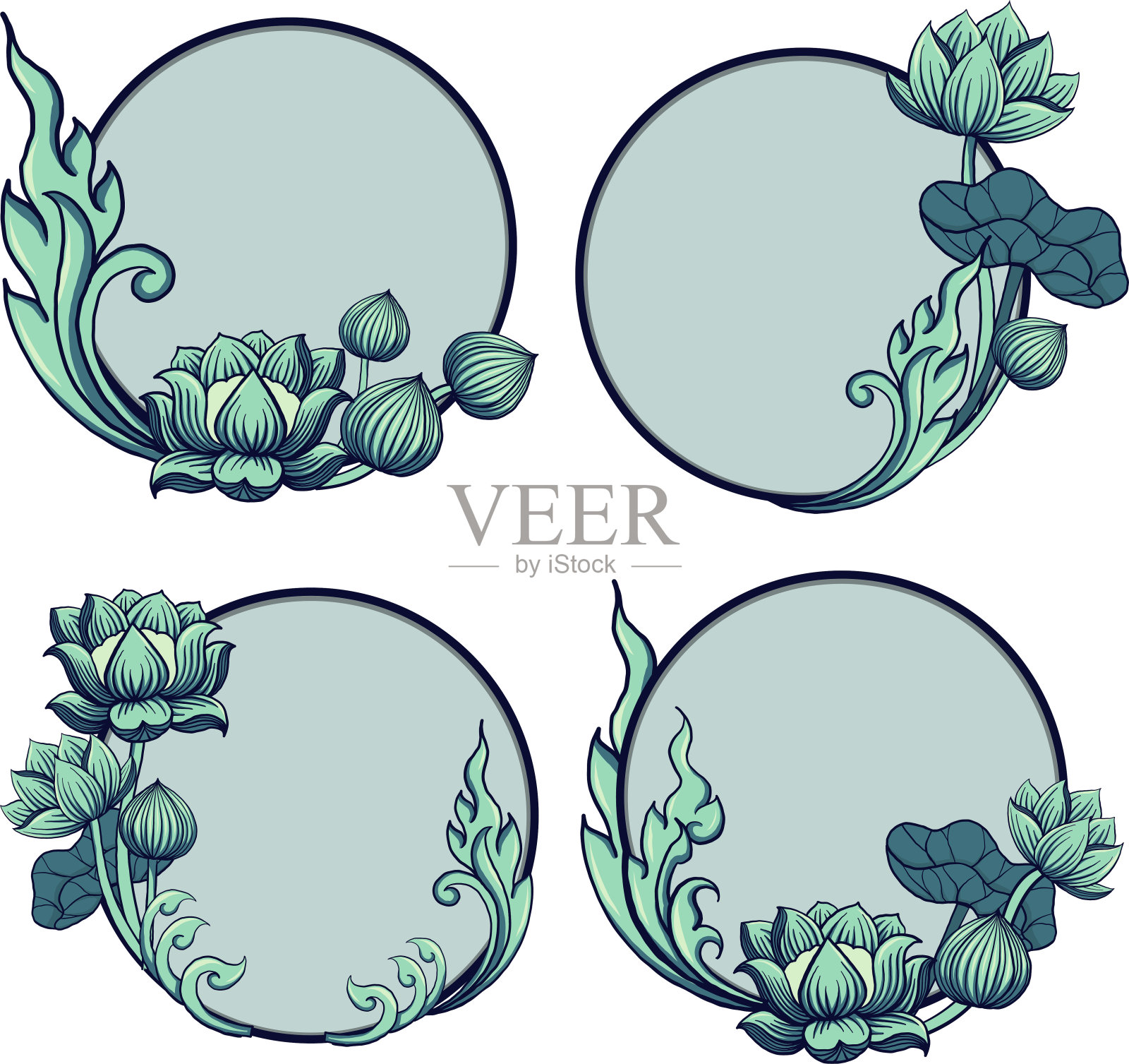 莲花相框，婚礼请柬模板，贺卡模板插画图片素材