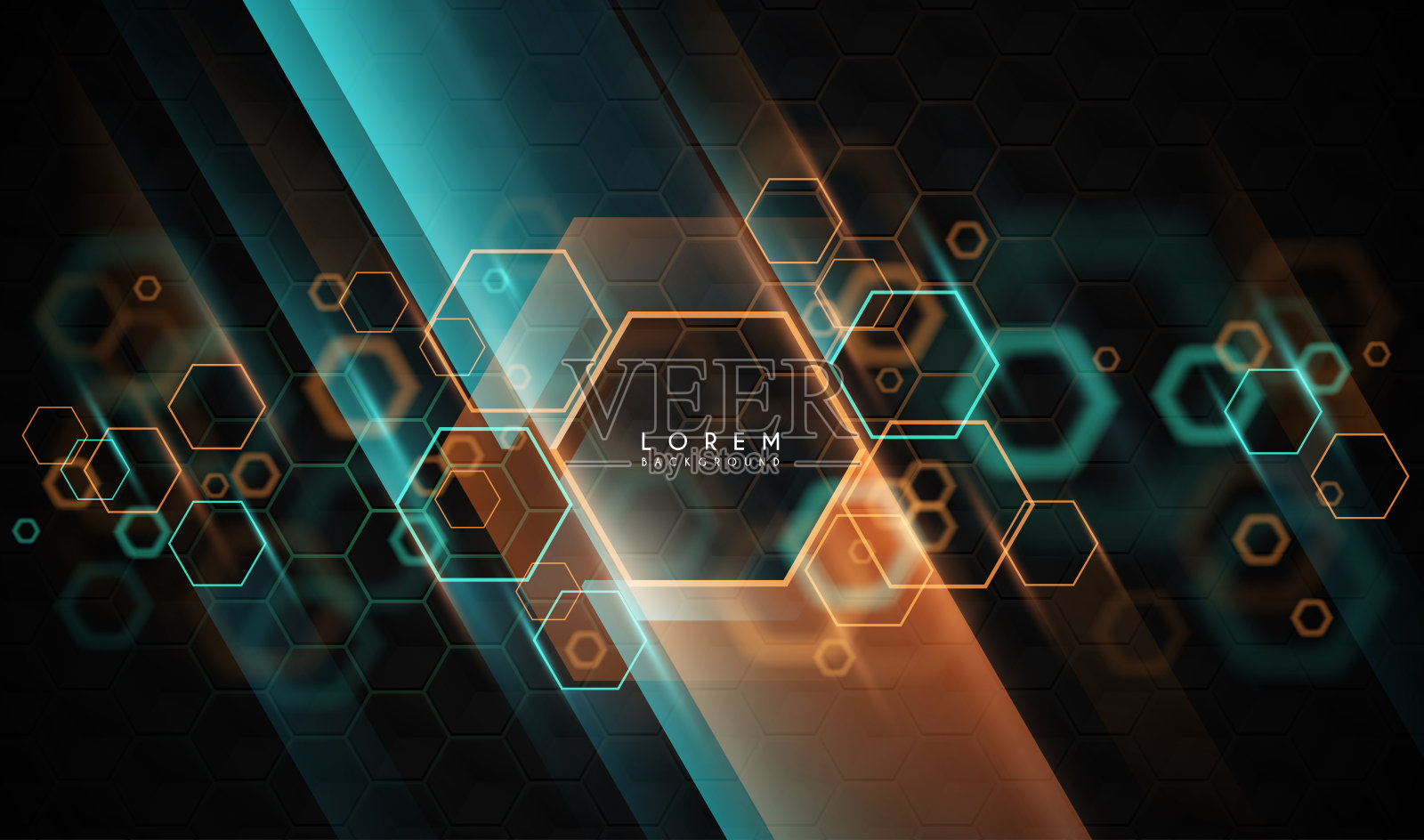 抽象蓝色和橙色六边形的背景形状插画图片素材