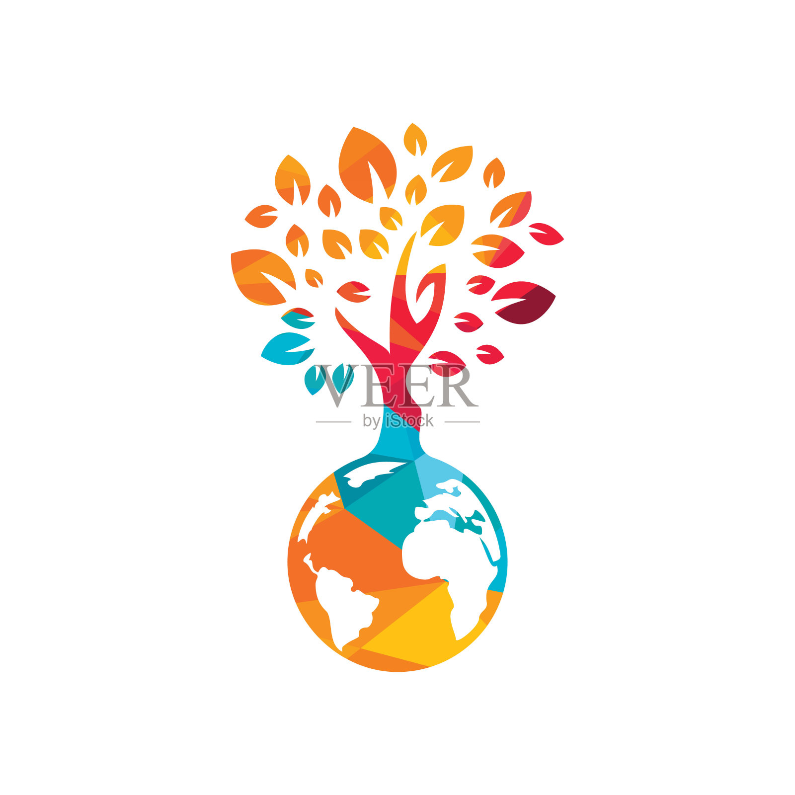 地球树与心矢量标志设计模板。地球和生态的象征或图标。插画图片素材