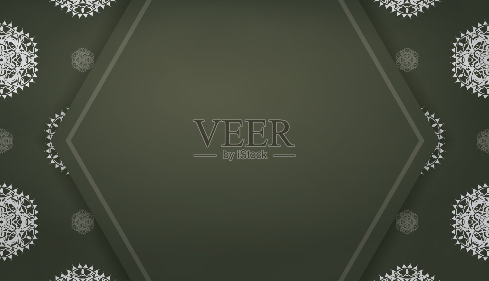深绿色旗帜与复古白色装饰设计下的标志或文字插画图片素材