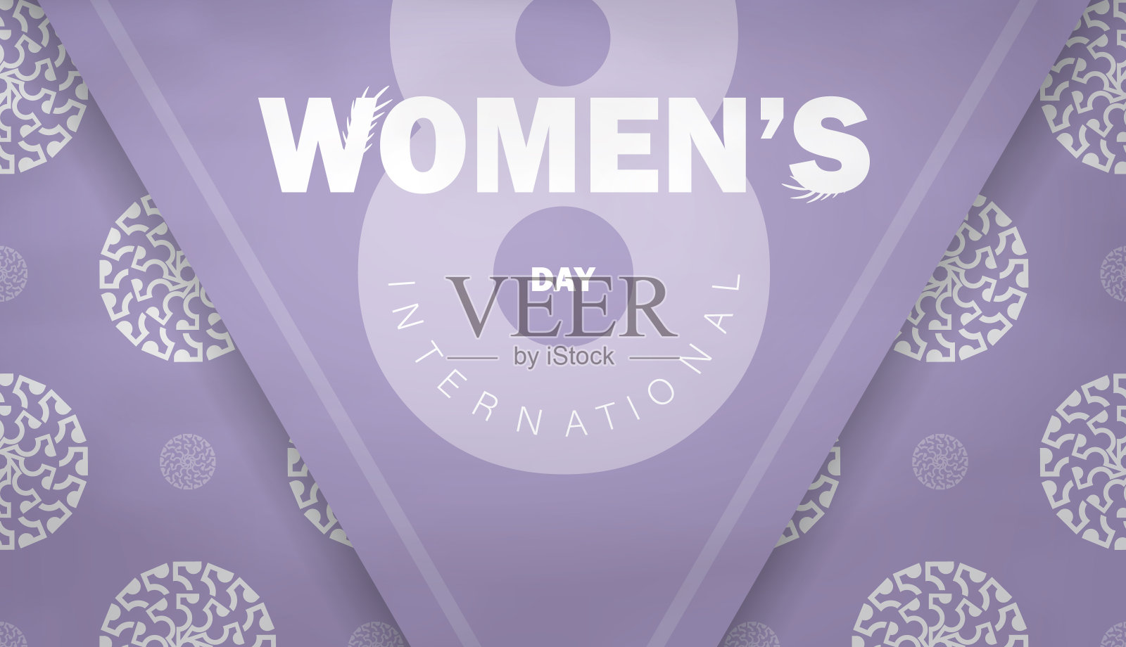 8月紫色卡片与抽象的白色图案插画图片素材