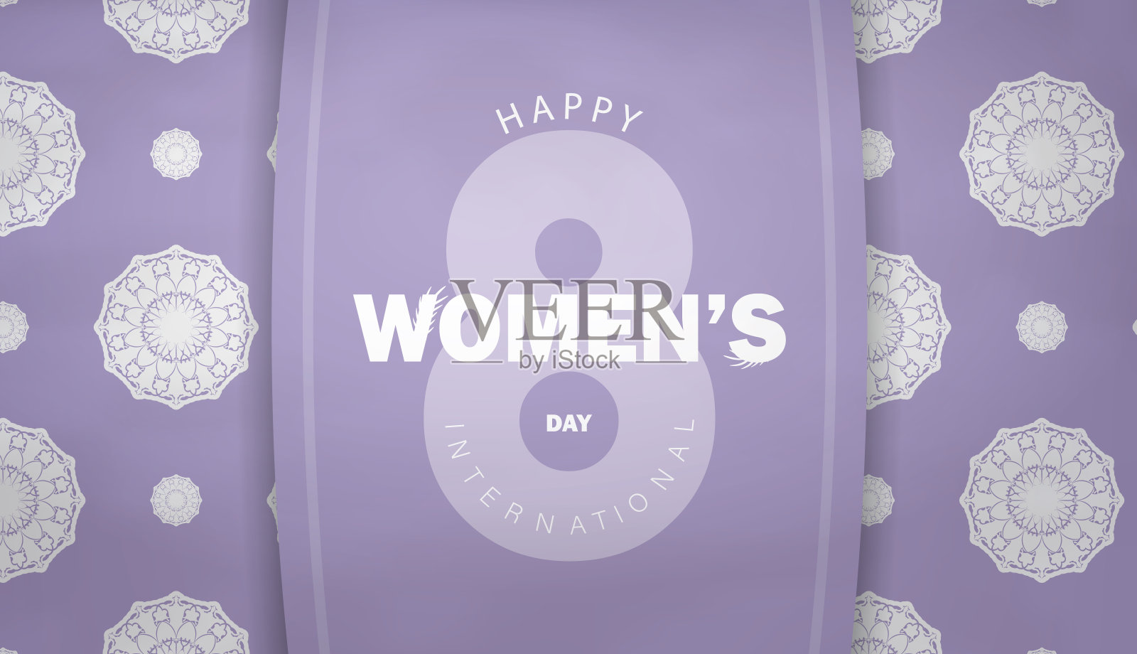 明信片模板3月8日国际妇女节紫色与复古白色装饰插画图片素材