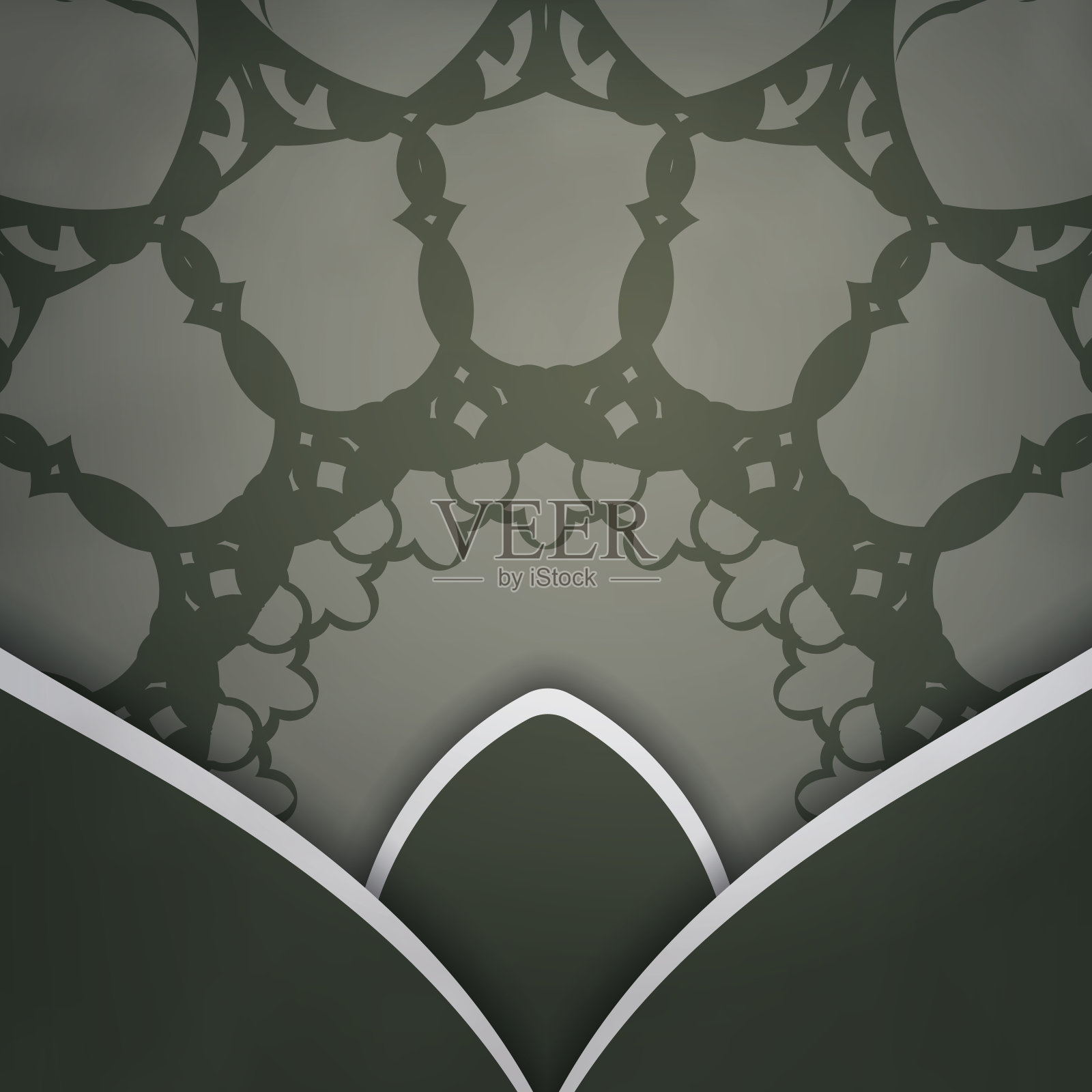 模板明信片在深绿色与曼荼罗白色装饰准备印刷。插画图片素材