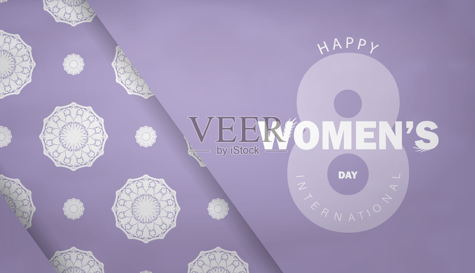 明信片模板3月8日国际妇女节紫色与复古白色装饰插画图片素材