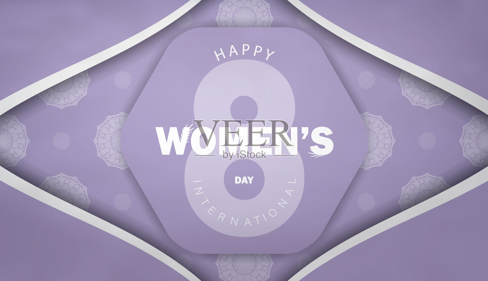 明信片模板3月8日紫色与复古白色点缀插画图片素材