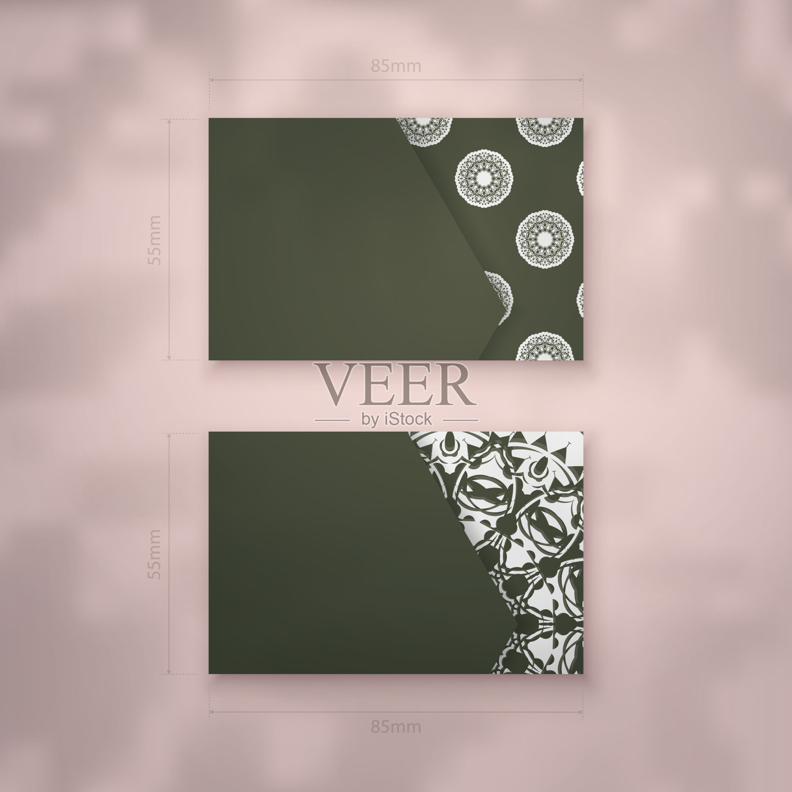 深绿色的名片模板与抽象的白色装饰为您的个性。设计模板素材