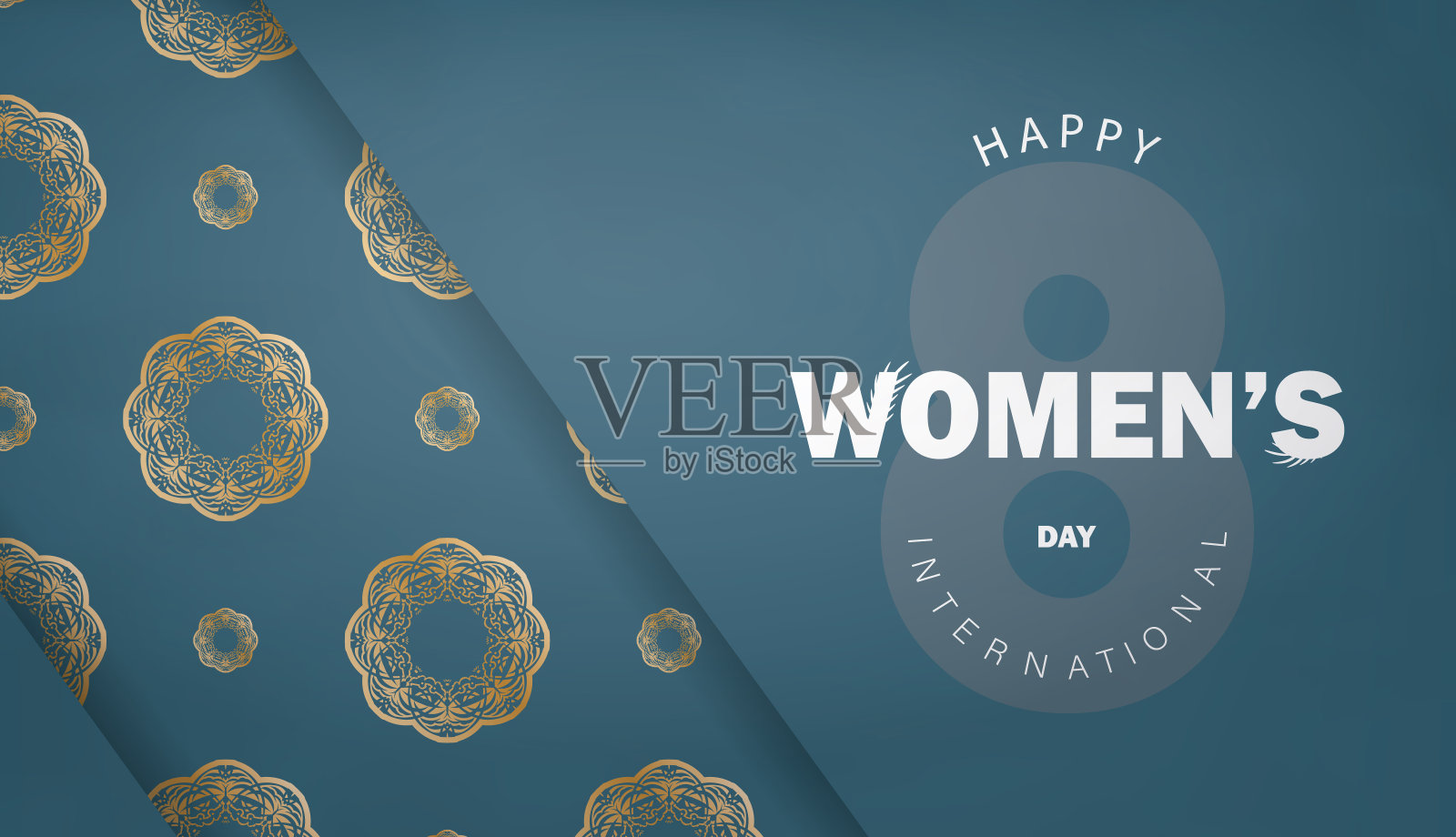 模板祝贺手册8三月国际妇女节蓝色与复古黄金装饰插画图片素材