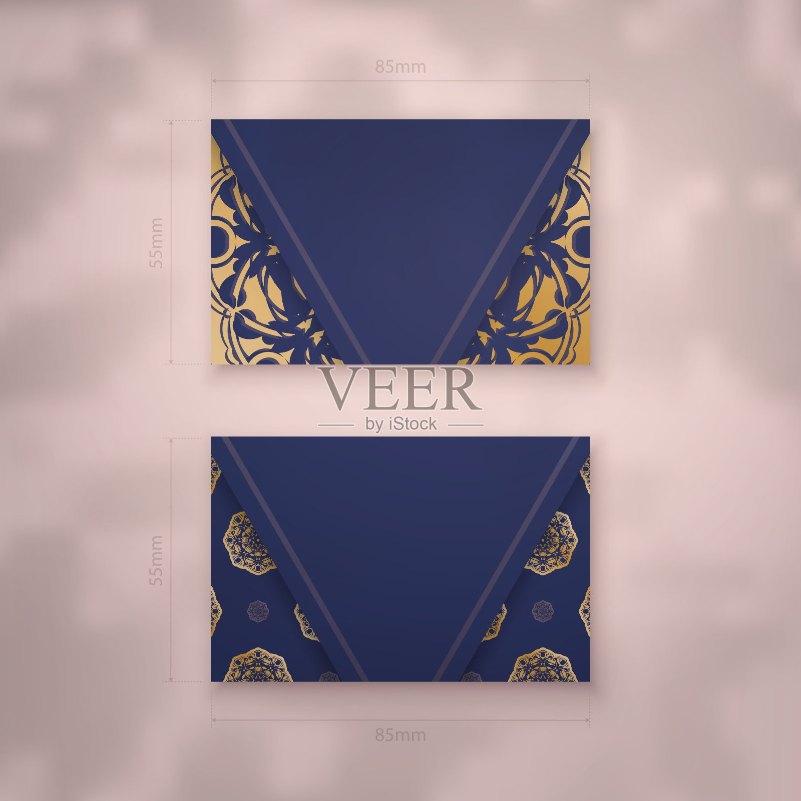 名片深蓝色与希腊金图案为您的联系人。设计模板素材