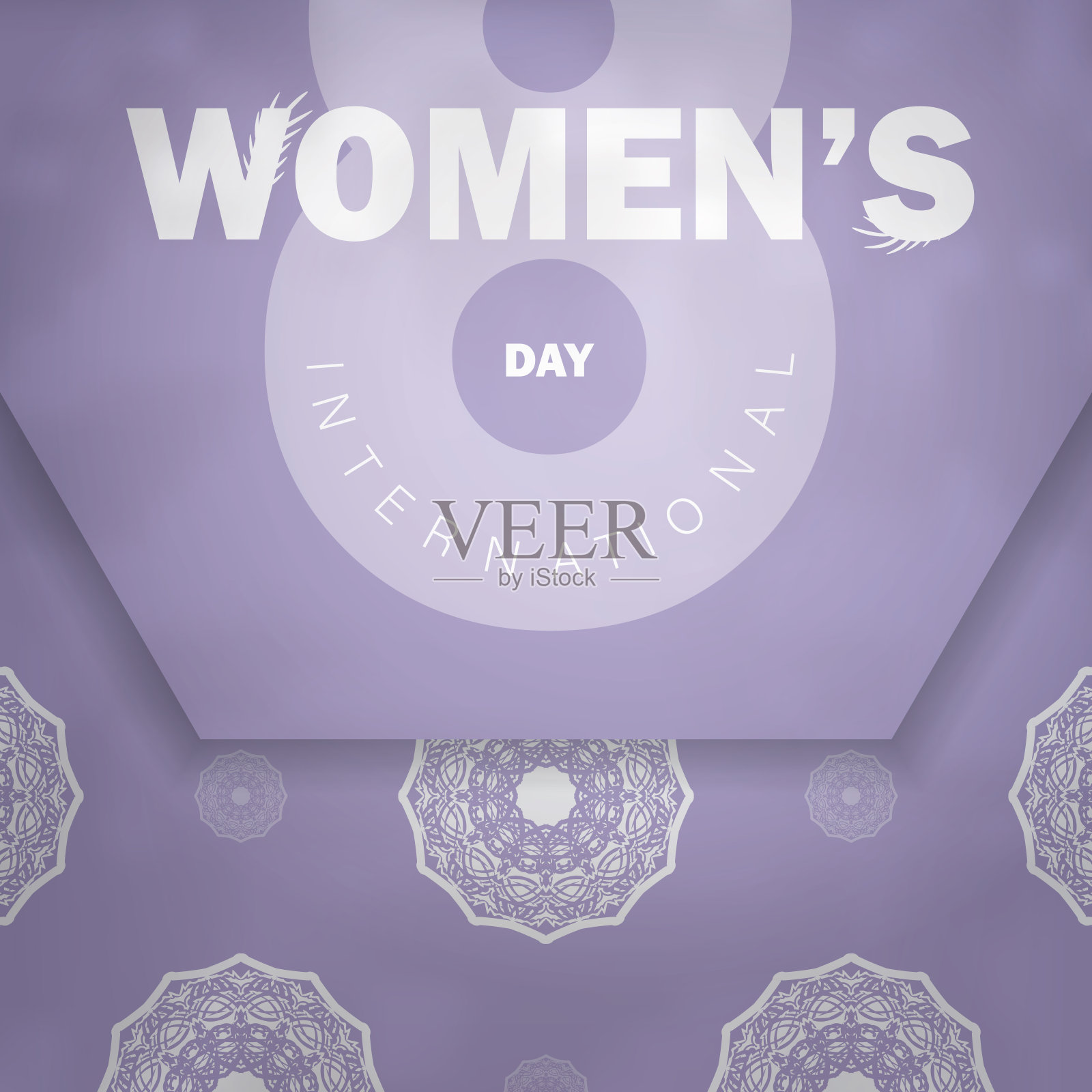 明信片模板3月8日国际妇女节紫色与复古白色装饰插画图片素材