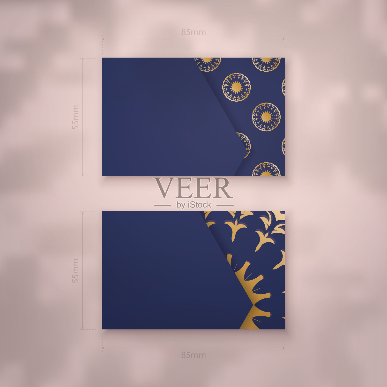 名片模板在深蓝色与复古黄金饰品您的品牌。设计模板素材