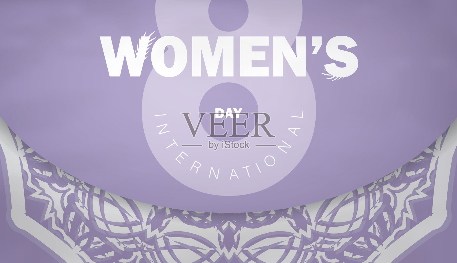 国际妇女节明信片模板紫色配冬白色点缀插画图片素材