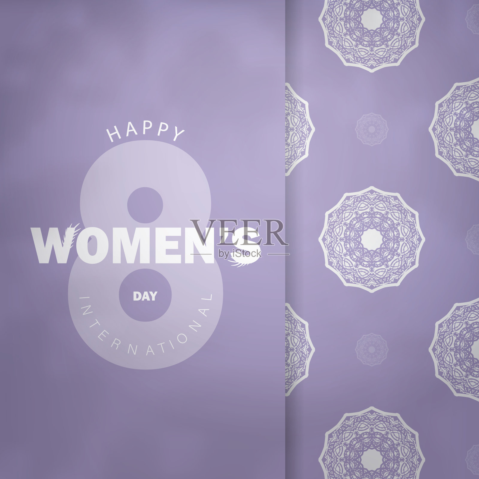 3月8日国际妇女节明信片模板紫色与抽象白色装饰插画图片素材