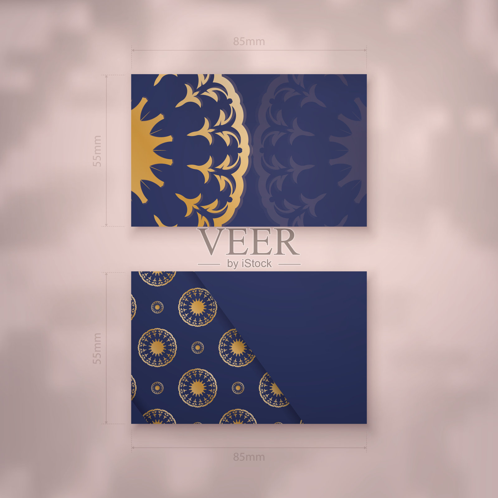 名片模板以深蓝色与曼陀罗金饰为您的业务。设计模板素材