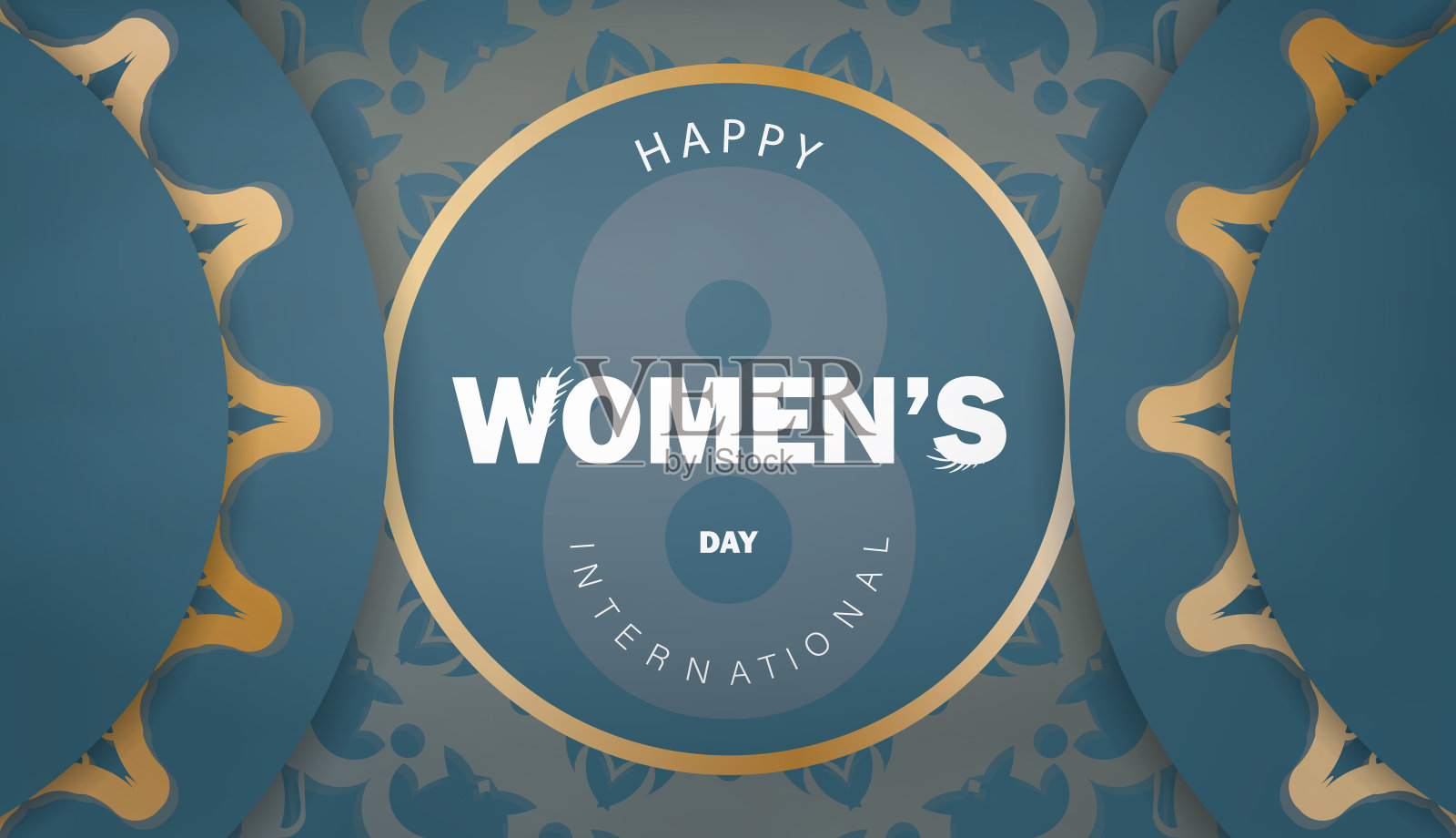 贺卡国际妇女节在蓝色与古黄金图案插画图片素材