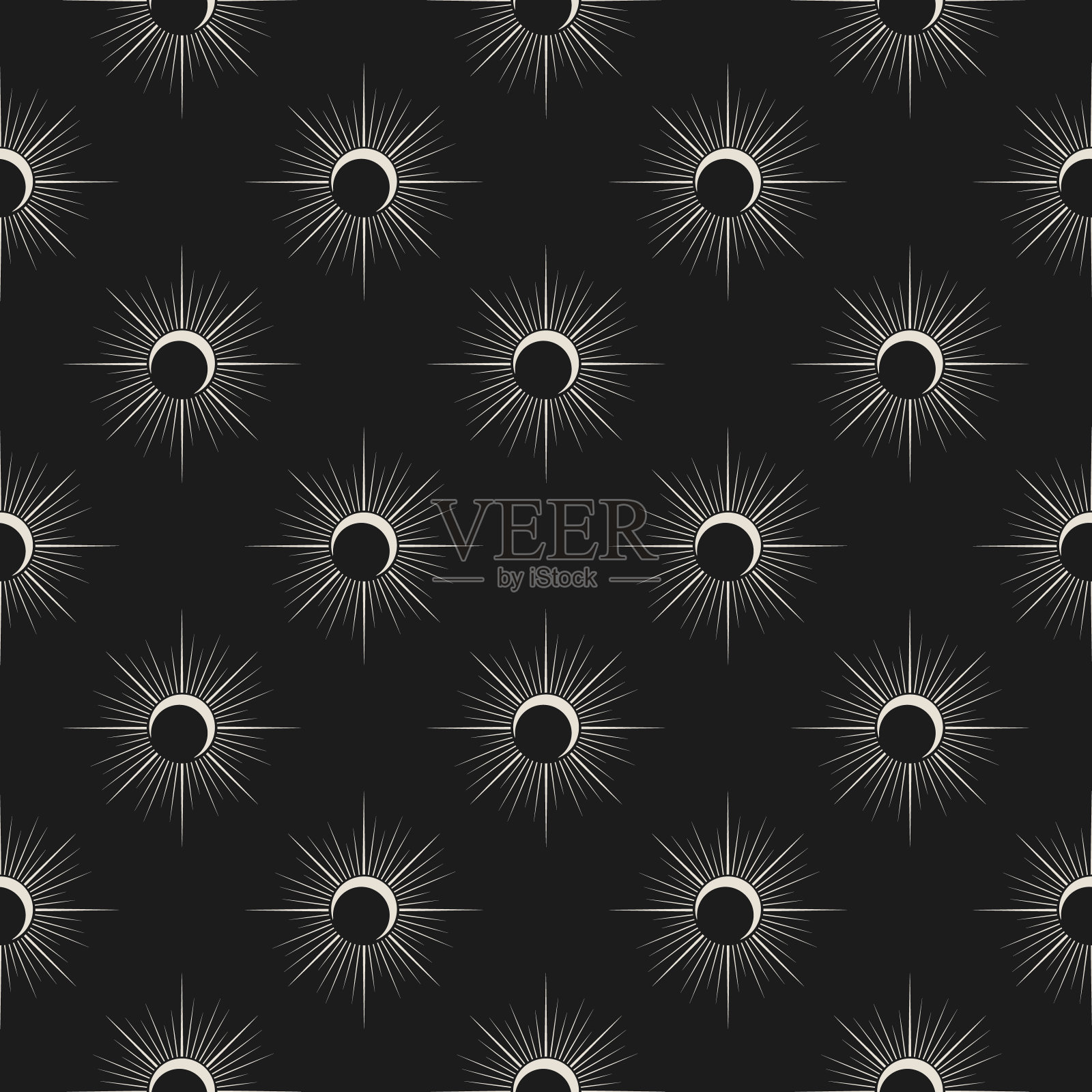 无缝模式与日食。矢量天空背景设计的包装纸，封面，手机壳和织物。插画图片素材