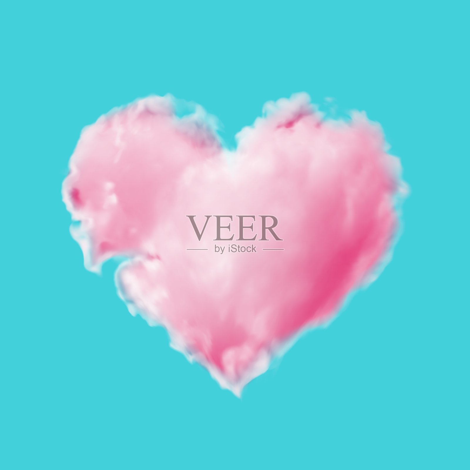 蓝色背景上粉红色的心形云。插画图片素材