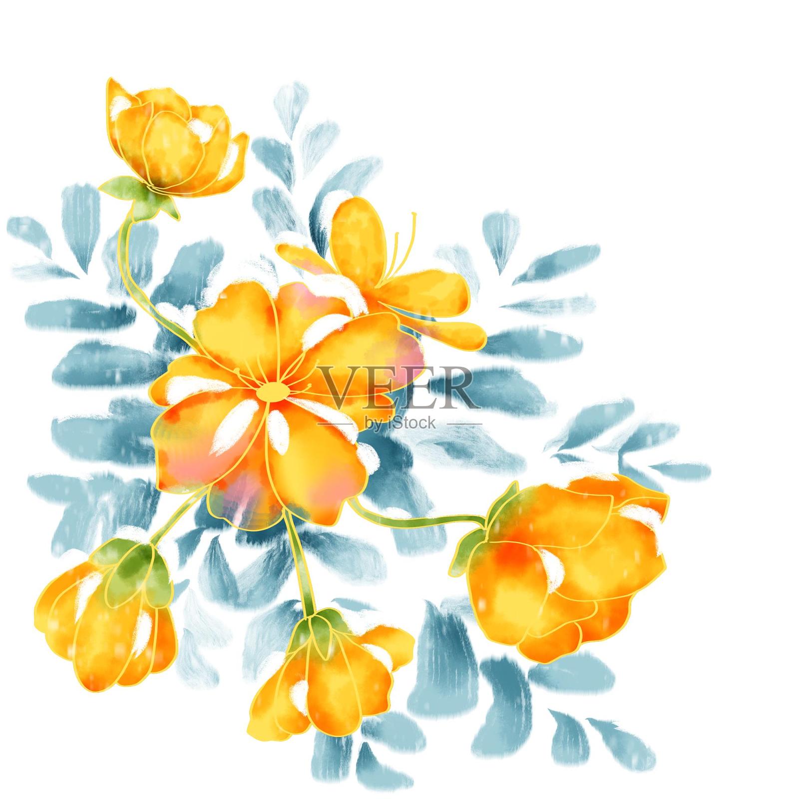 冬季雪景植物花草设计元素图片