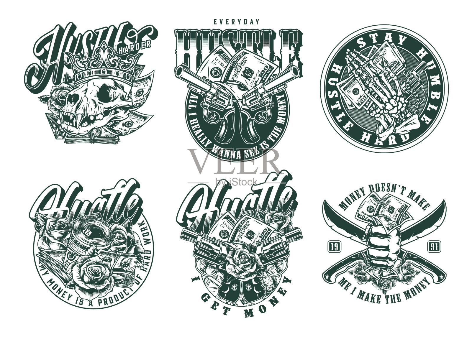 钱单色复古标签插画图片素材