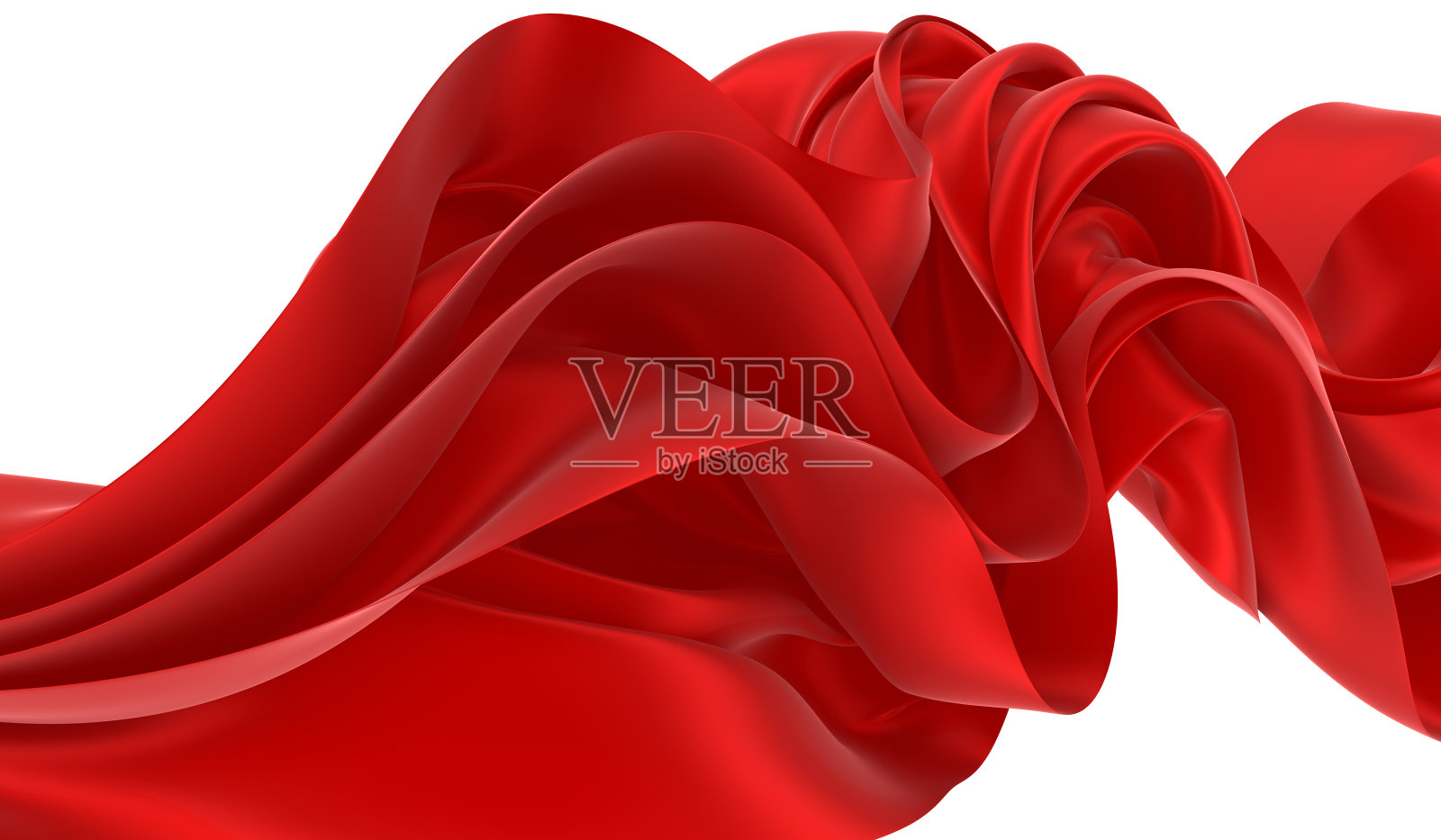 漂亮飘逸的红色波纹绸或缎子织物。3 d渲染图像。照片摄影图片