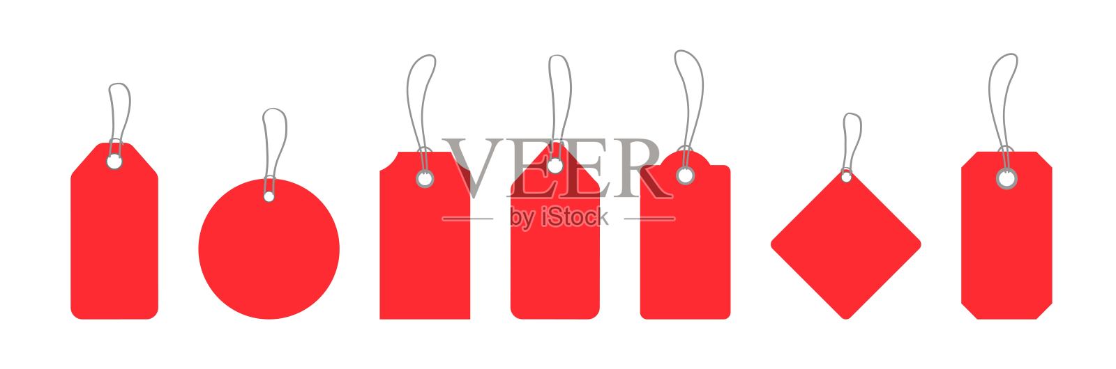 红色悬挂式价格标签，用于促销和销售。库存隔离插画图片素材