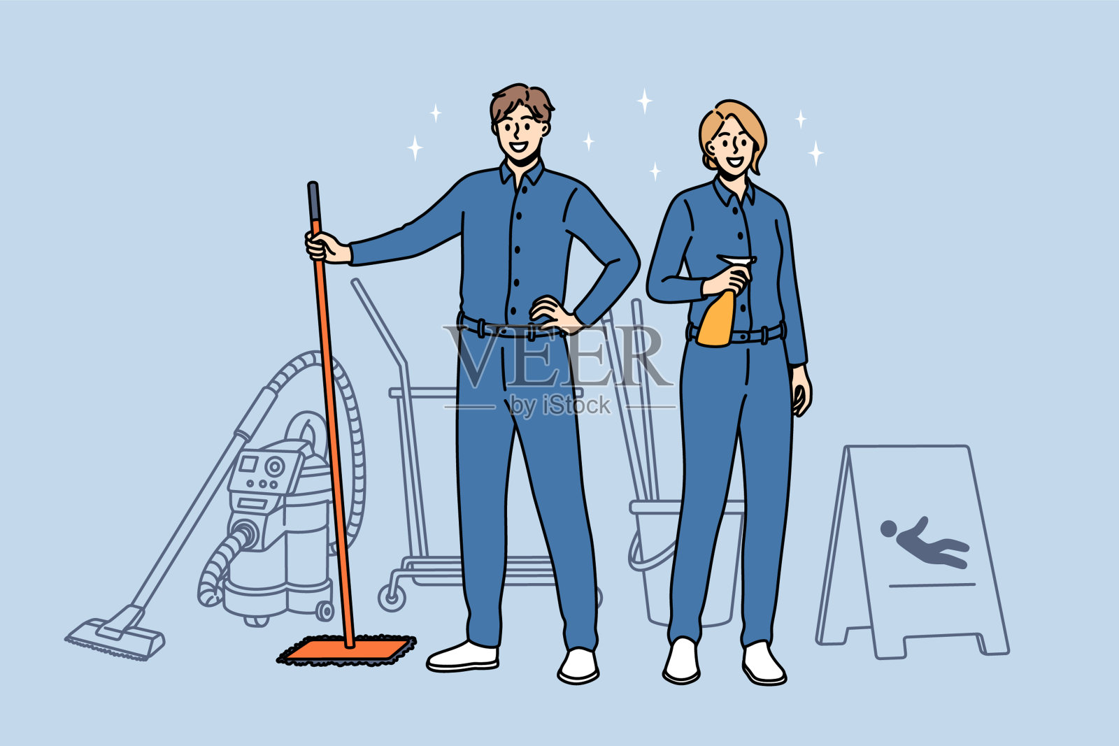 家务劳动和清洁工人的概念插画图片素材