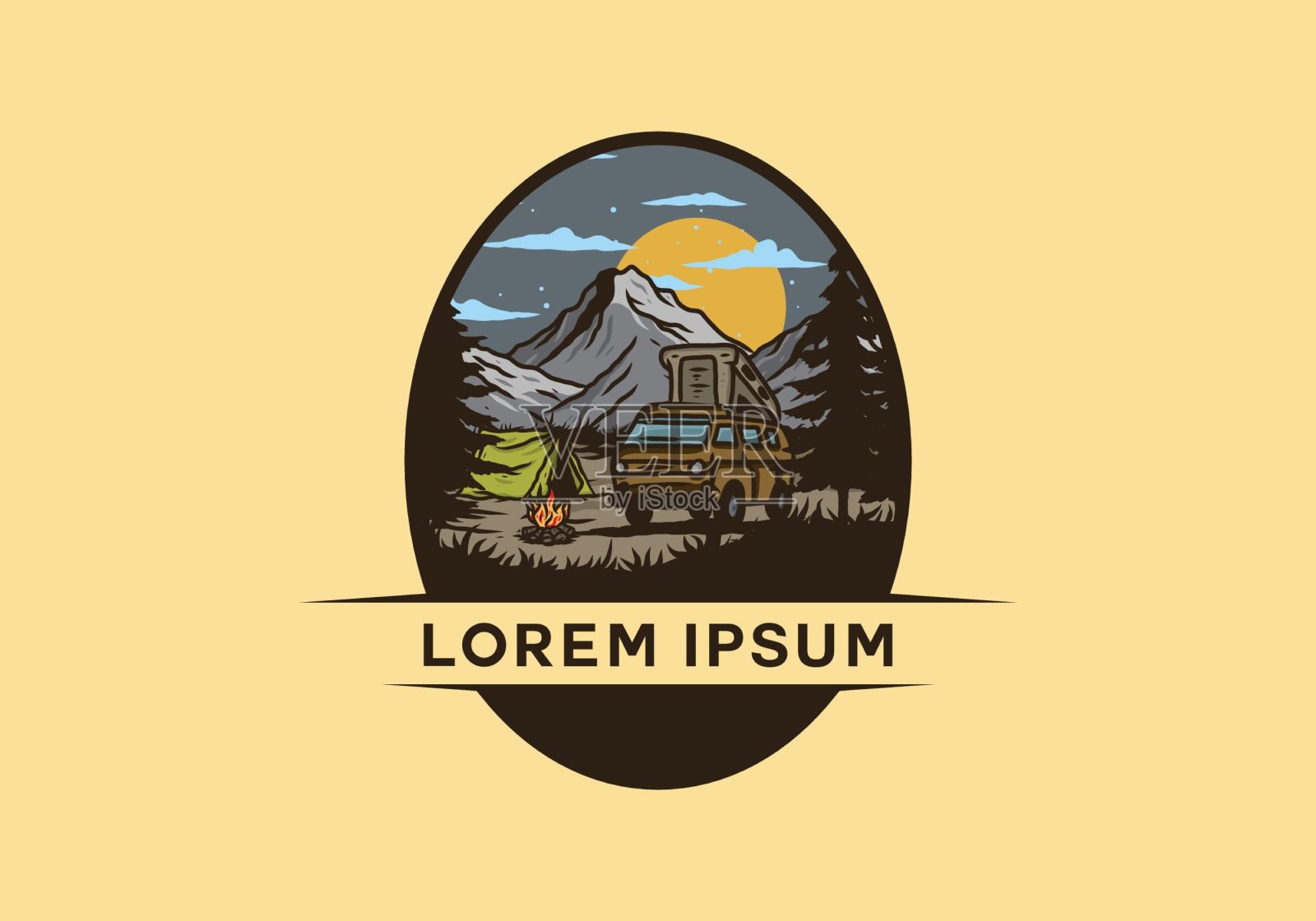 夜山露营车插图设计插画图片素材