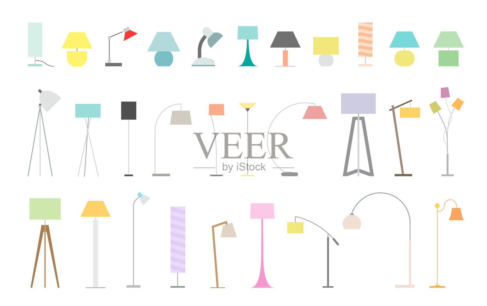 各种家用和办公灯具。插画图片素材